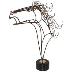 Large Mid-Century Modern C Jere Wire Horse Sculpture on a Black Marble Base