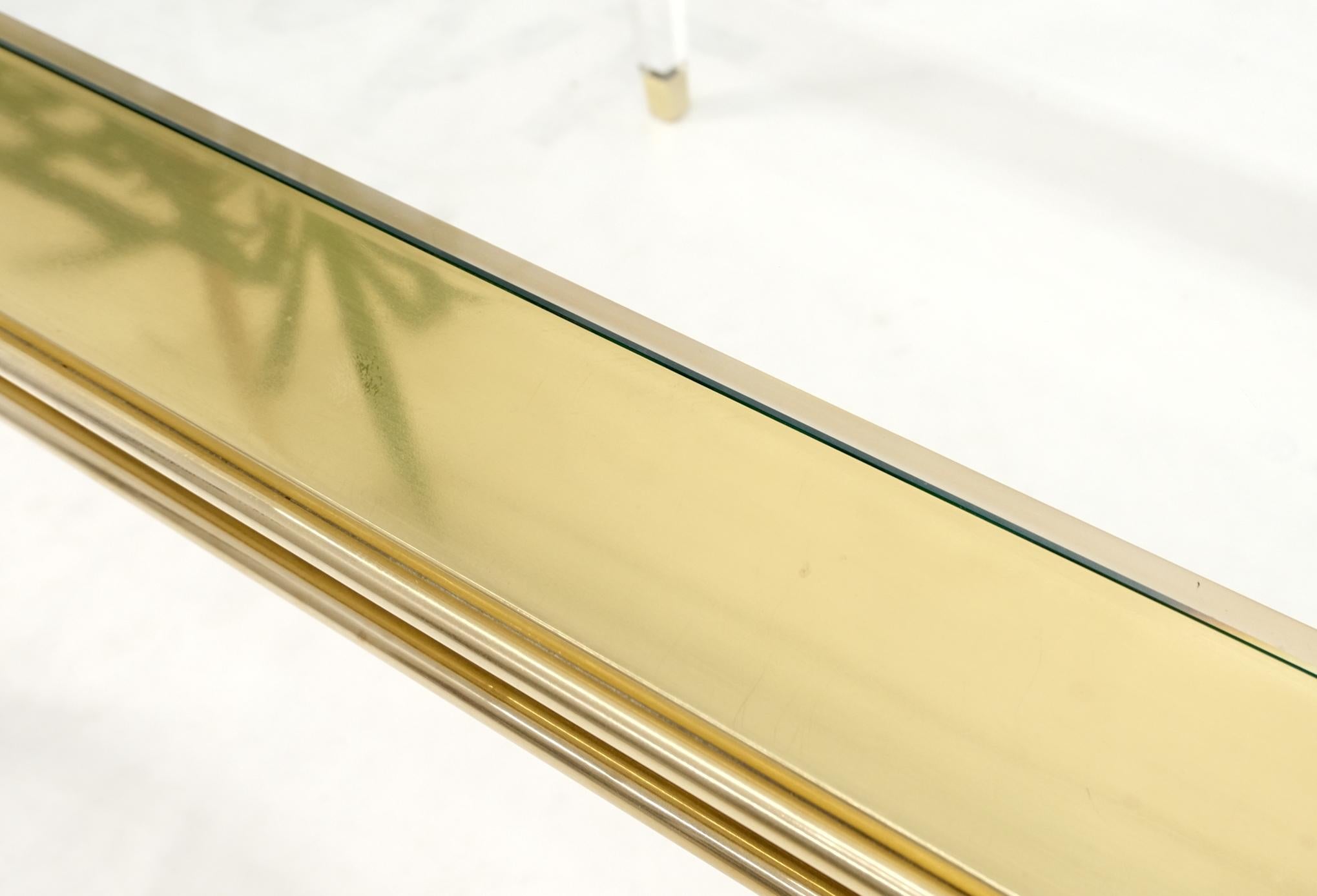 Large Mid Century Modern c.1970's Lucite Brass Glass Top Rectangle Coffee Table For Sale 6
