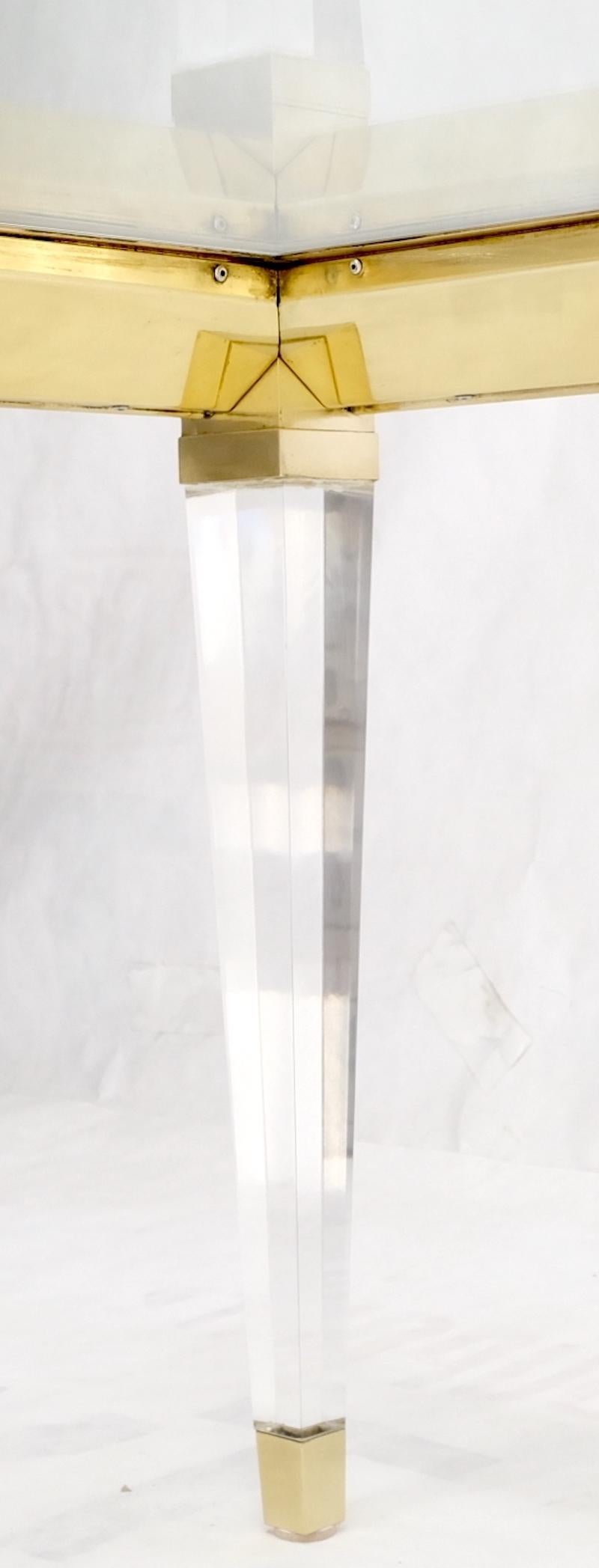 Large Mid Century Modern c.1970's Lucite Brass Glass Top Rectangle Coffee Table For Sale 8
