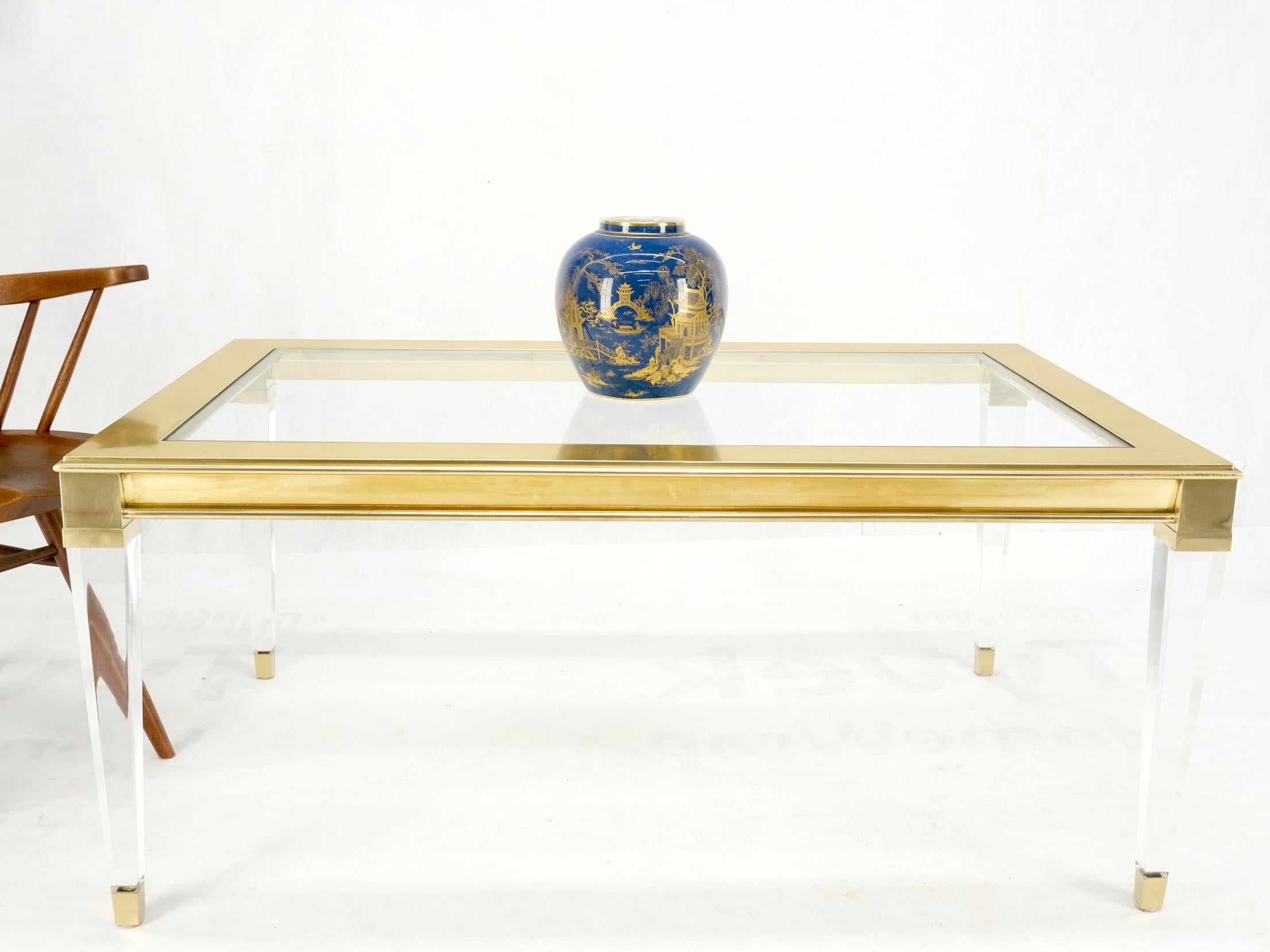 Large Mid Century Modern c.1970's Lucite Brass Glass Top Rectangle Coffee Table  For Sale 10