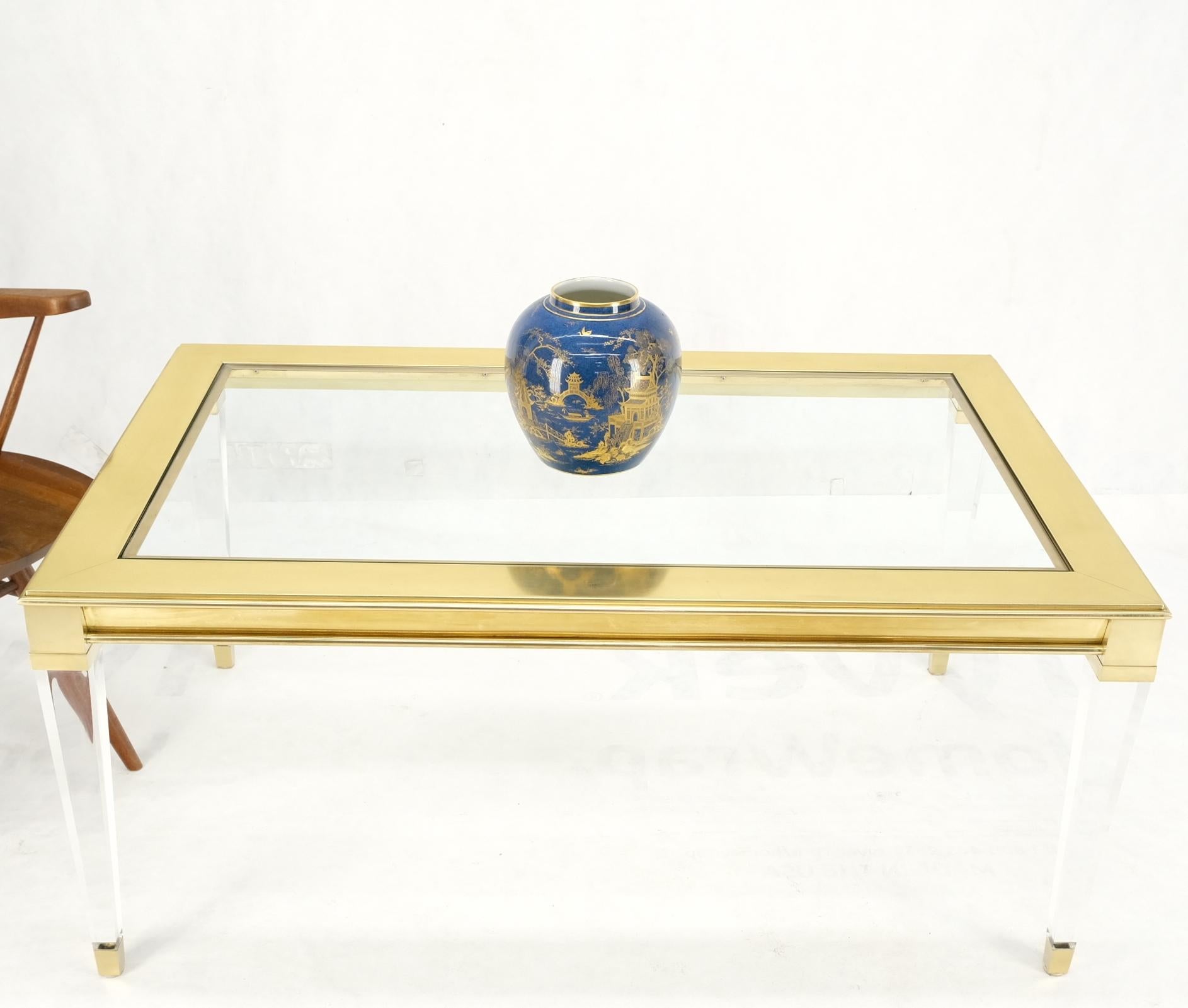 Large Mid Century Modern c.1970's Lucite Brass Glass Top Rectangle Coffee Table  For Sale 11
