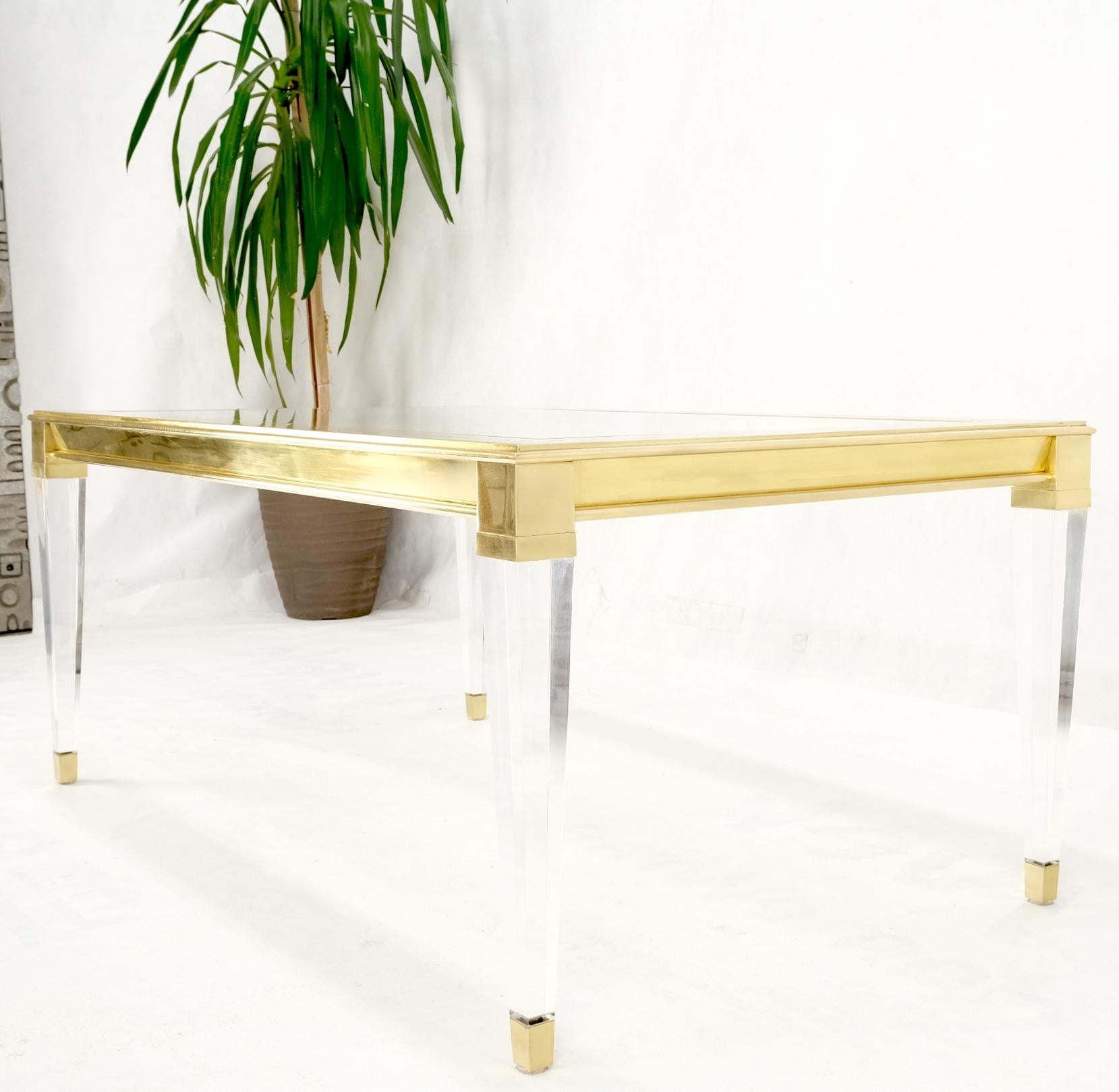 Large Mid Century Modern c.1970's Lucite Brass Glass Top Rectangle Coffee Table  For Sale 12