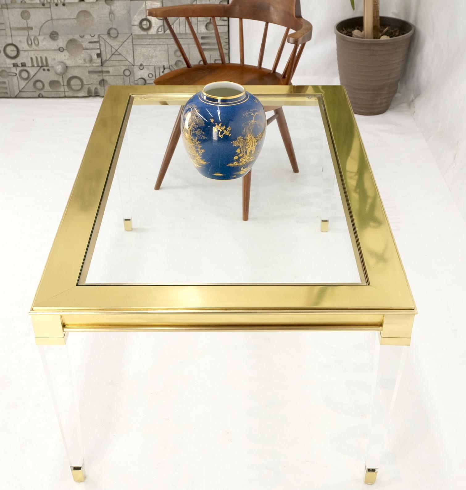 Large Mid Century Modern c.1970's Lucite Brass Glass Top Rectangle Coffee Table  For Sale 13