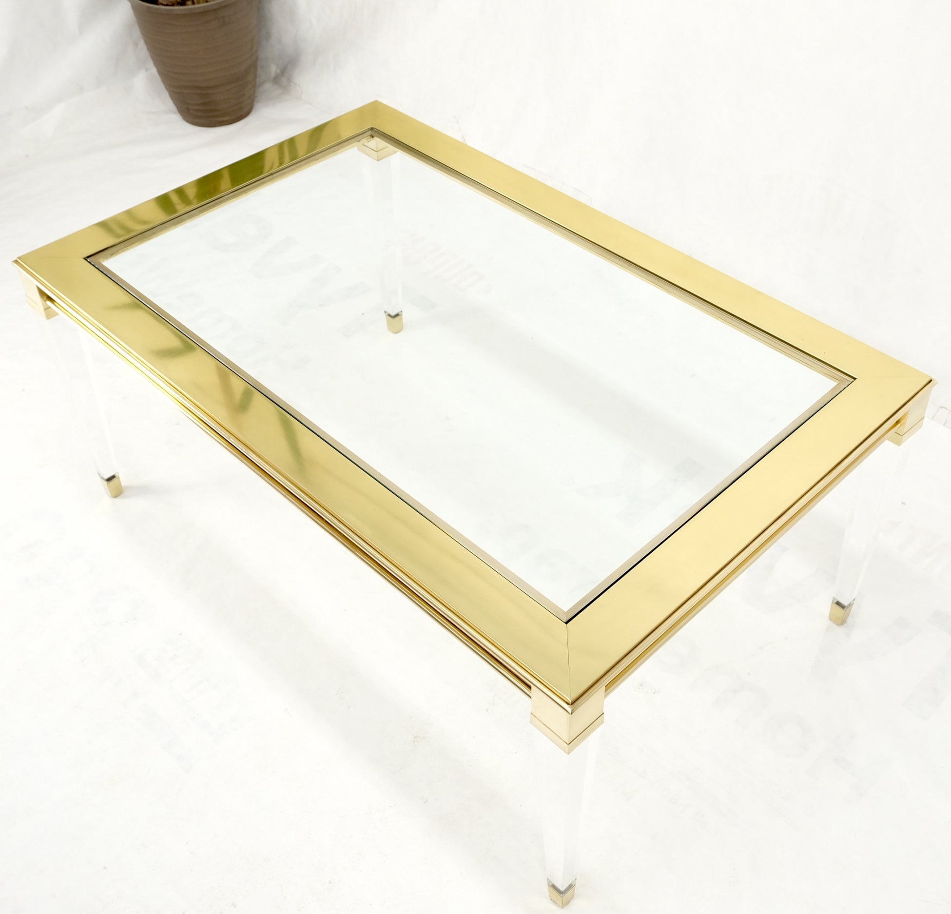 Mid-Century Modern Large Mid Century Modern c.1970's Lucite Brass Glass Top Rectangle Coffee Table  For Sale