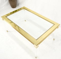 Large Mid Century Modern c.1970's Lucite Brass Glass Top Rectangle Coffee Table