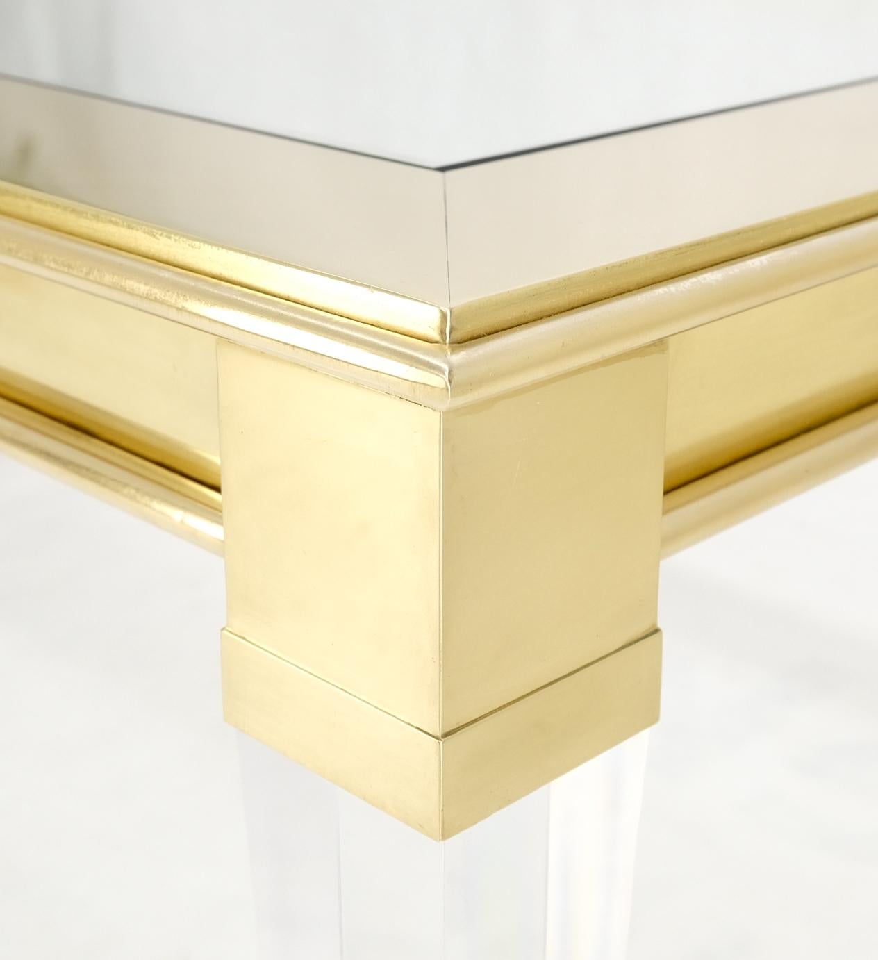 Large Mid Century Modern c.1970's Lucite Brass Glass Top Rectangle Coffee Table  For Sale 2