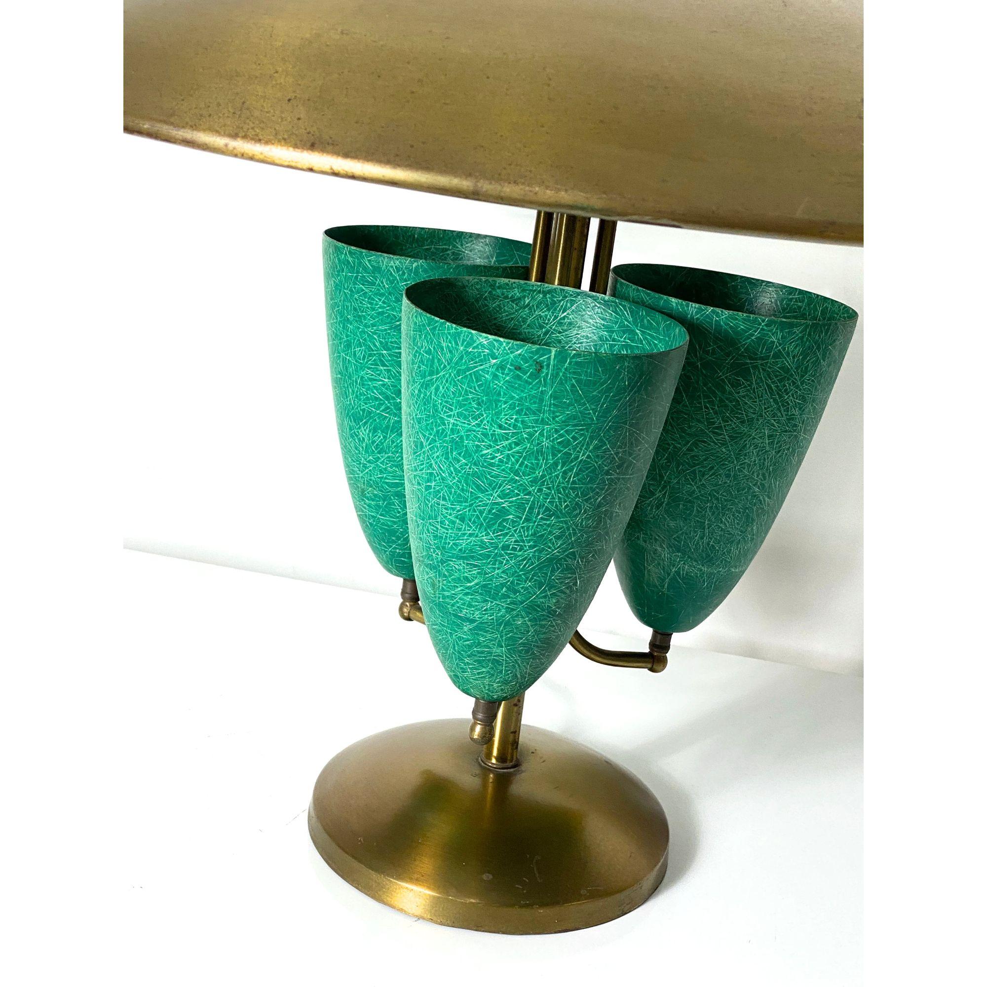 Large Mid Century Modern Canopy Table Lamp in Fiberglass and Brass, circa 1950's For Sale 1
