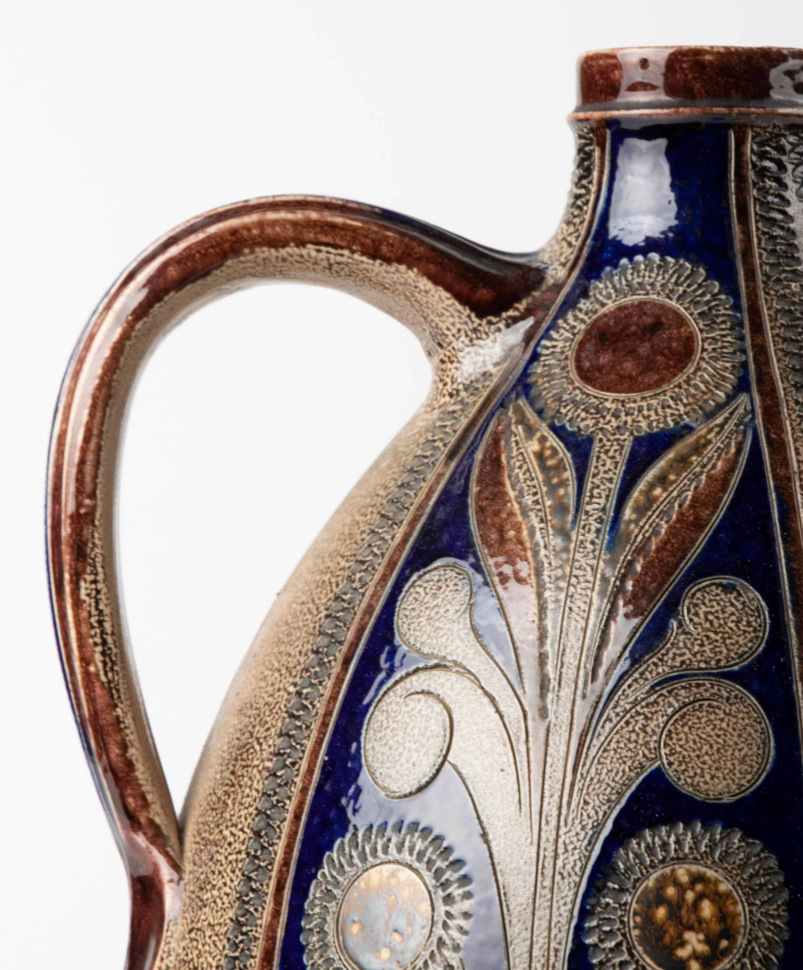 Großer moderner Keramikkrug aus der Mitte des Jahrhunderts mit kobaltblauen Dekorationen im Angebot 5