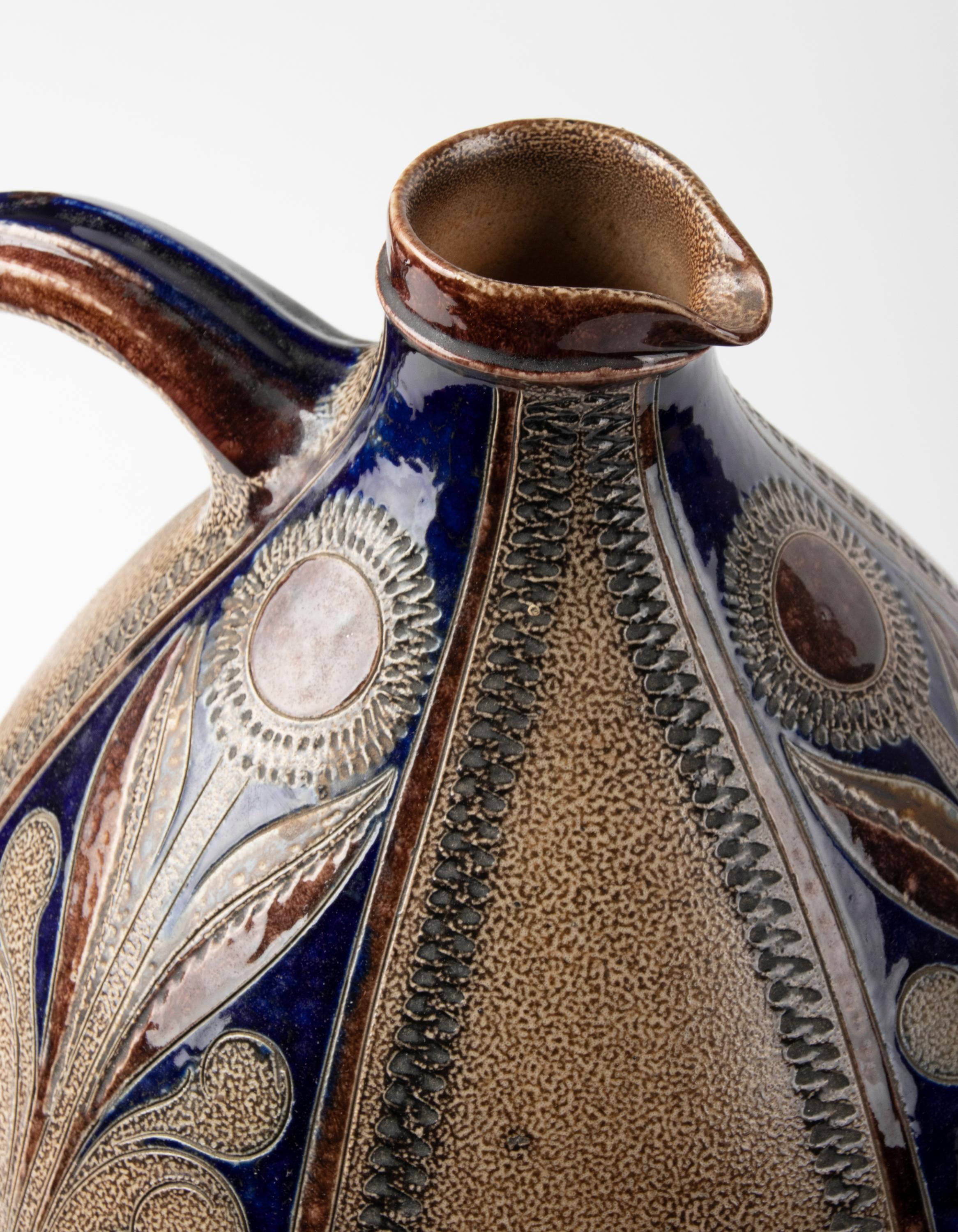 Großer moderner Keramikkrug aus der Mitte des Jahrhunderts mit kobaltblauen Dekorationen im Angebot 6