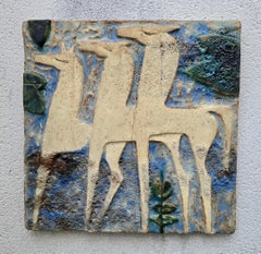 Large Mid-Century Modern Ceramic Relief Panel with Stylized Horses, France