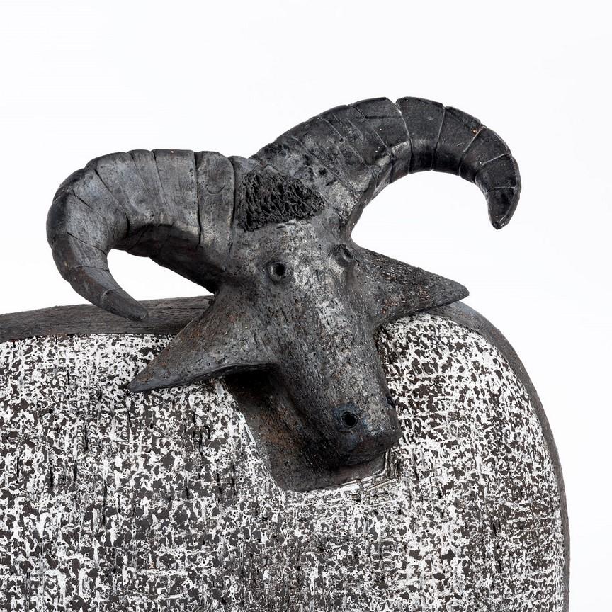 Very large  ceramic sculpture of a ram by the French ceramicist Dominique Pouchain. Signed to base. This enormous sculpture makes a huge impact in a room and its neutral colour palette means it blends well into any interior scheme.

Dominique
