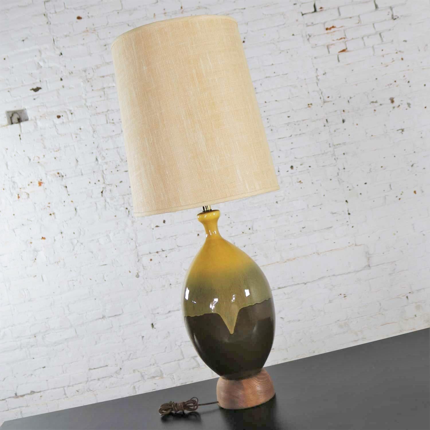 bronze vintage mcm drip glaze lamp danish modern bohemian