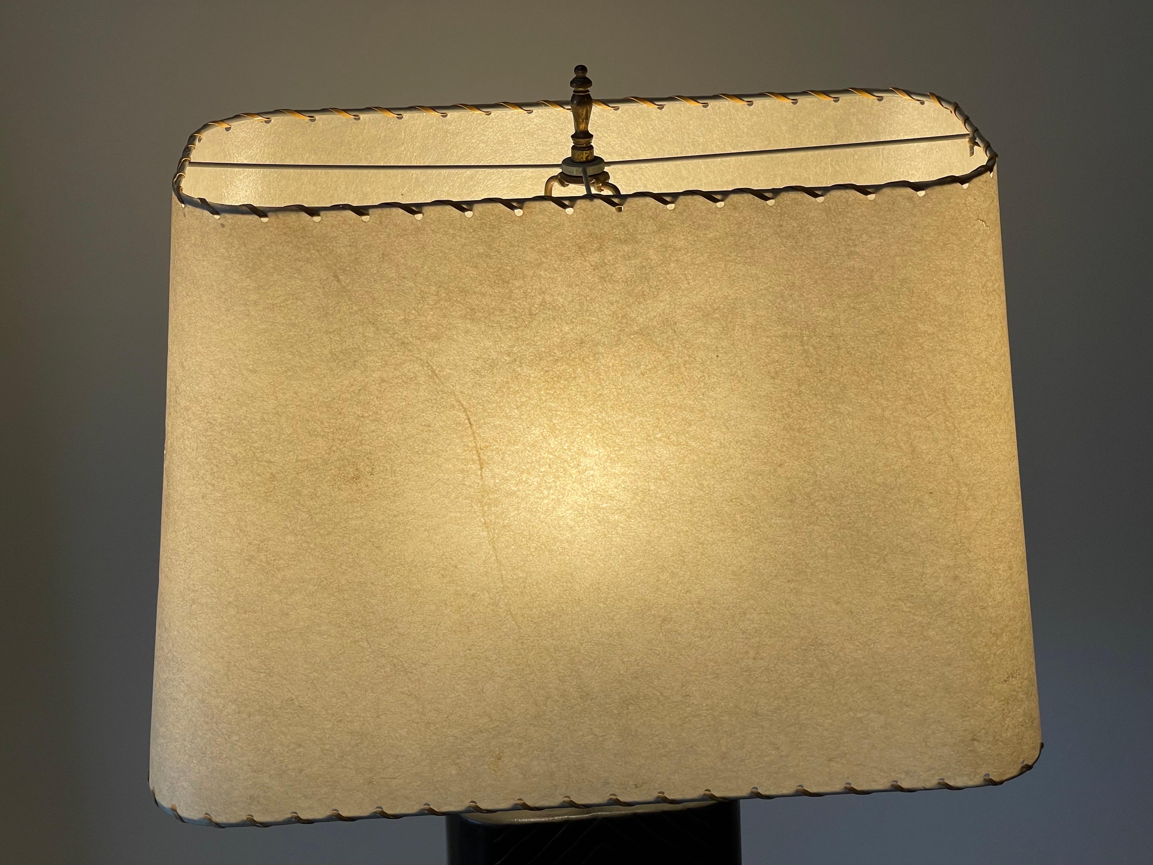 Mid-20th Century Large Mid-Century Modern Ceramic Table Lamp with Original Shade  For Sale