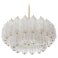 Large Mid-Century Modern Chandelier, Brass and Textured Glass, 1960s