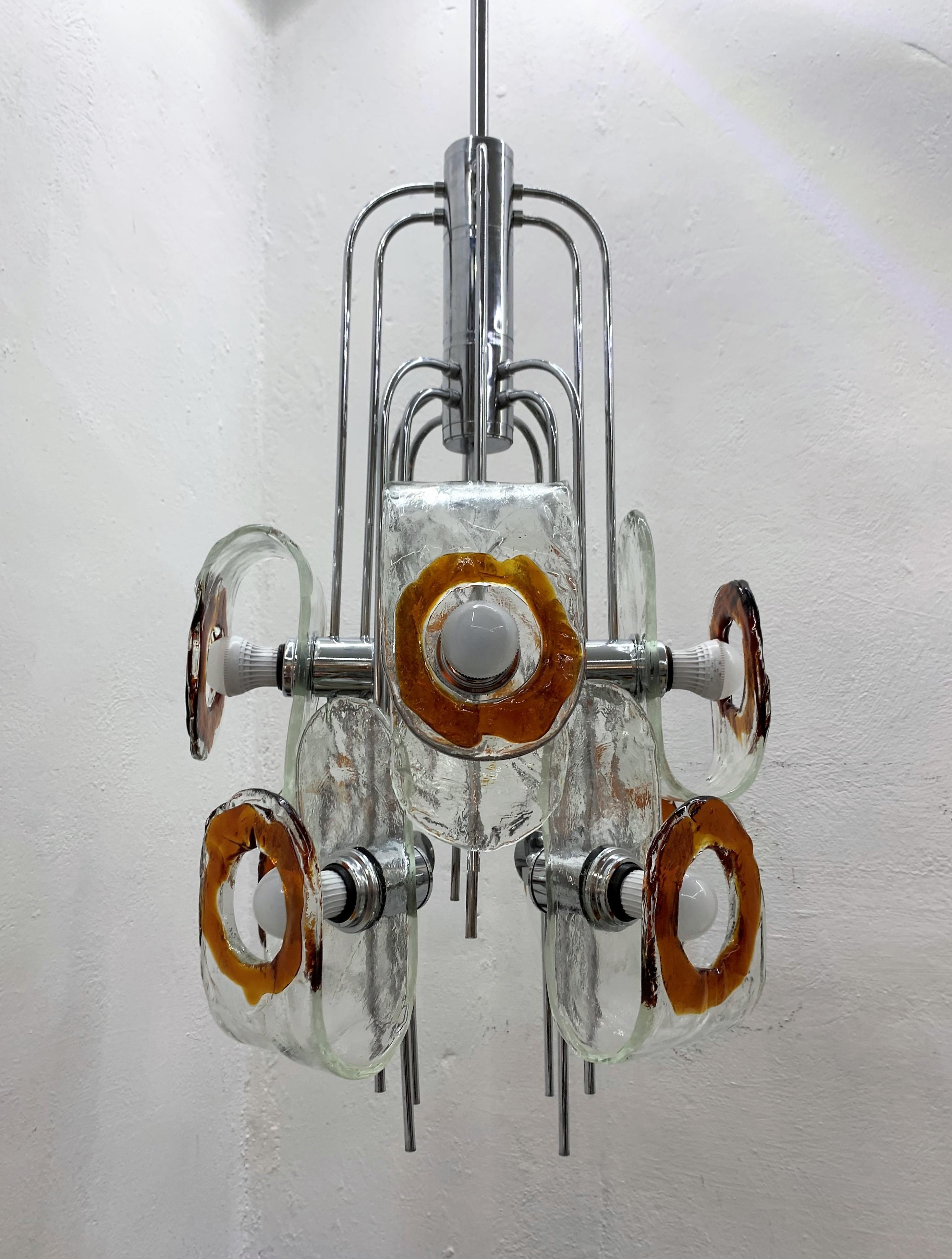 Large Mid-Century Modern Chandelier by Mazzega, Murano Glass, Italy circa 1970 For Sale 5