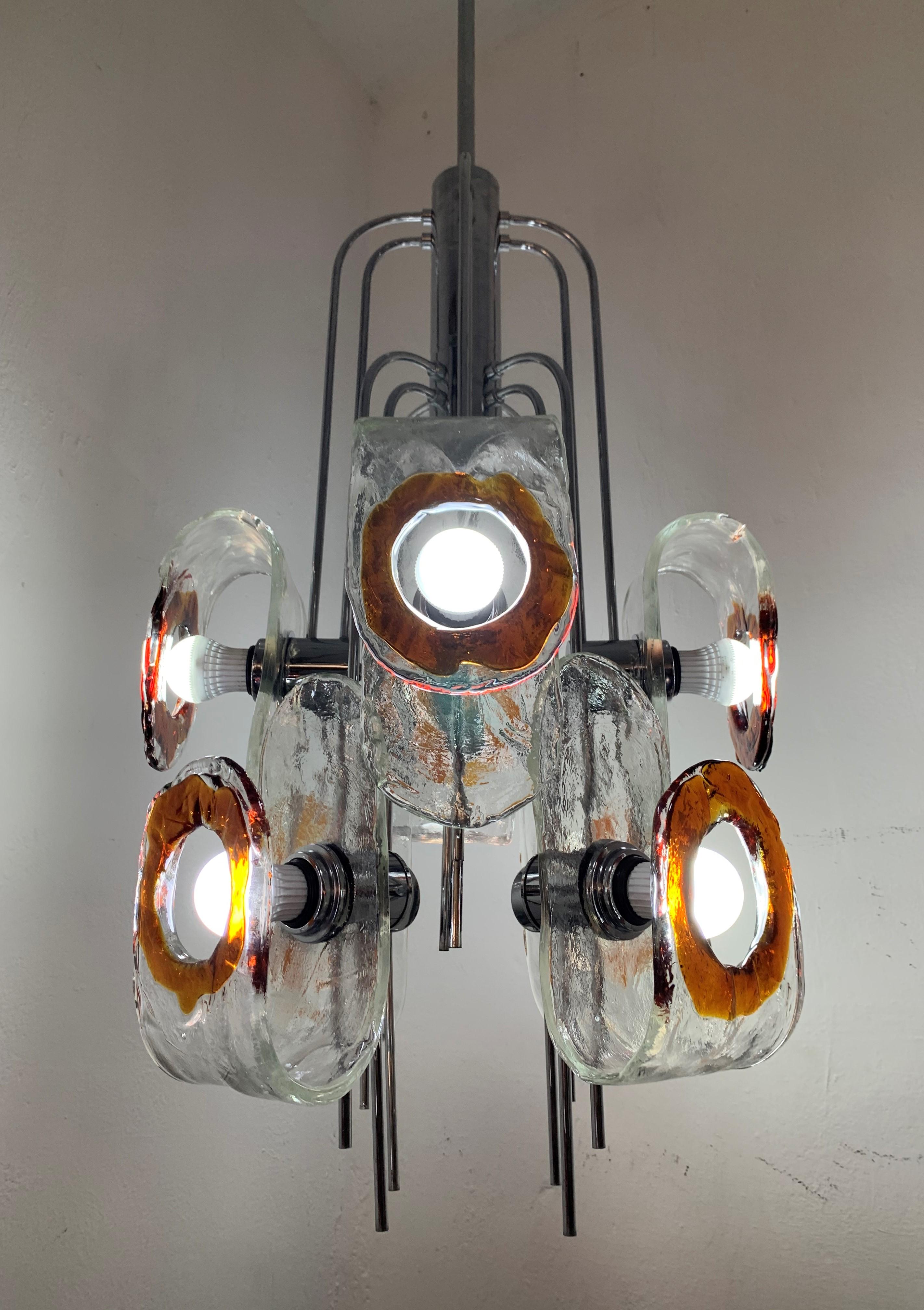 Space Age Large Mid-Century Modern Chandelier by Mazzega, Murano Glass, Italy circa 1970 For Sale