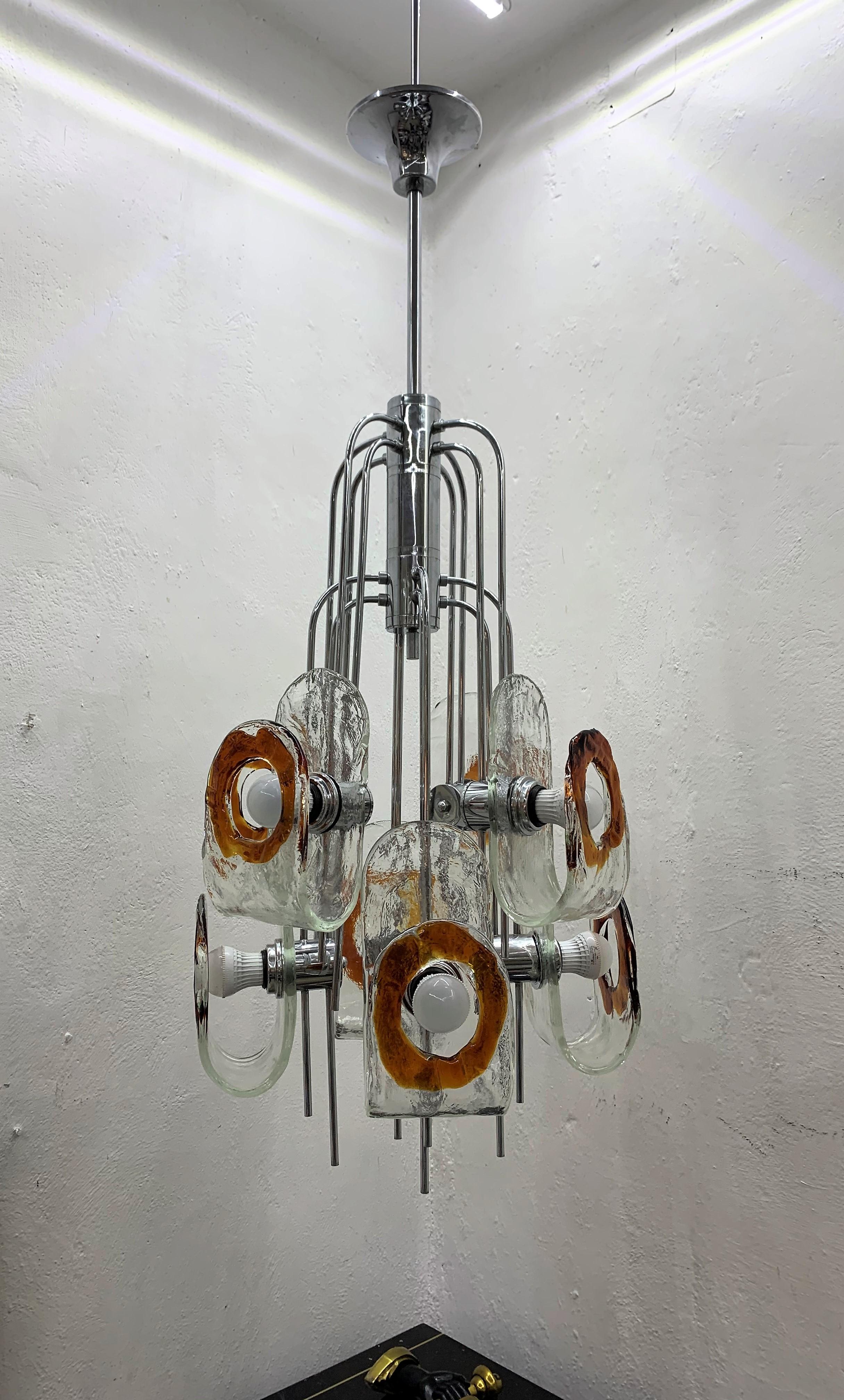 Blown Glass Large Mid-Century Modern Chandelier by Mazzega, Murano Glass, Italy circa 1970 For Sale