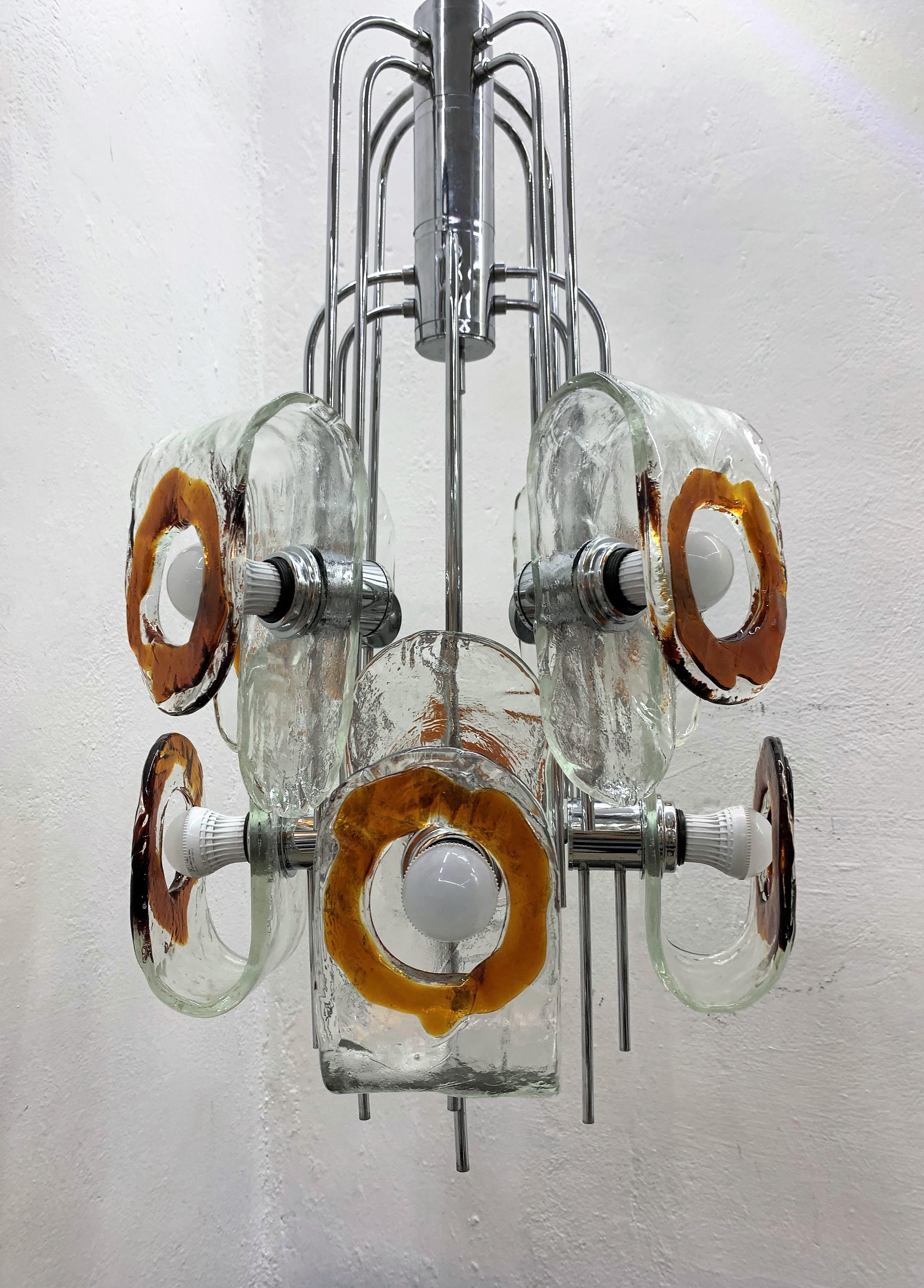 Large Mid-Century Modern Chandelier by Mazzega, Murano Glass, Italy circa 1970 For Sale 2