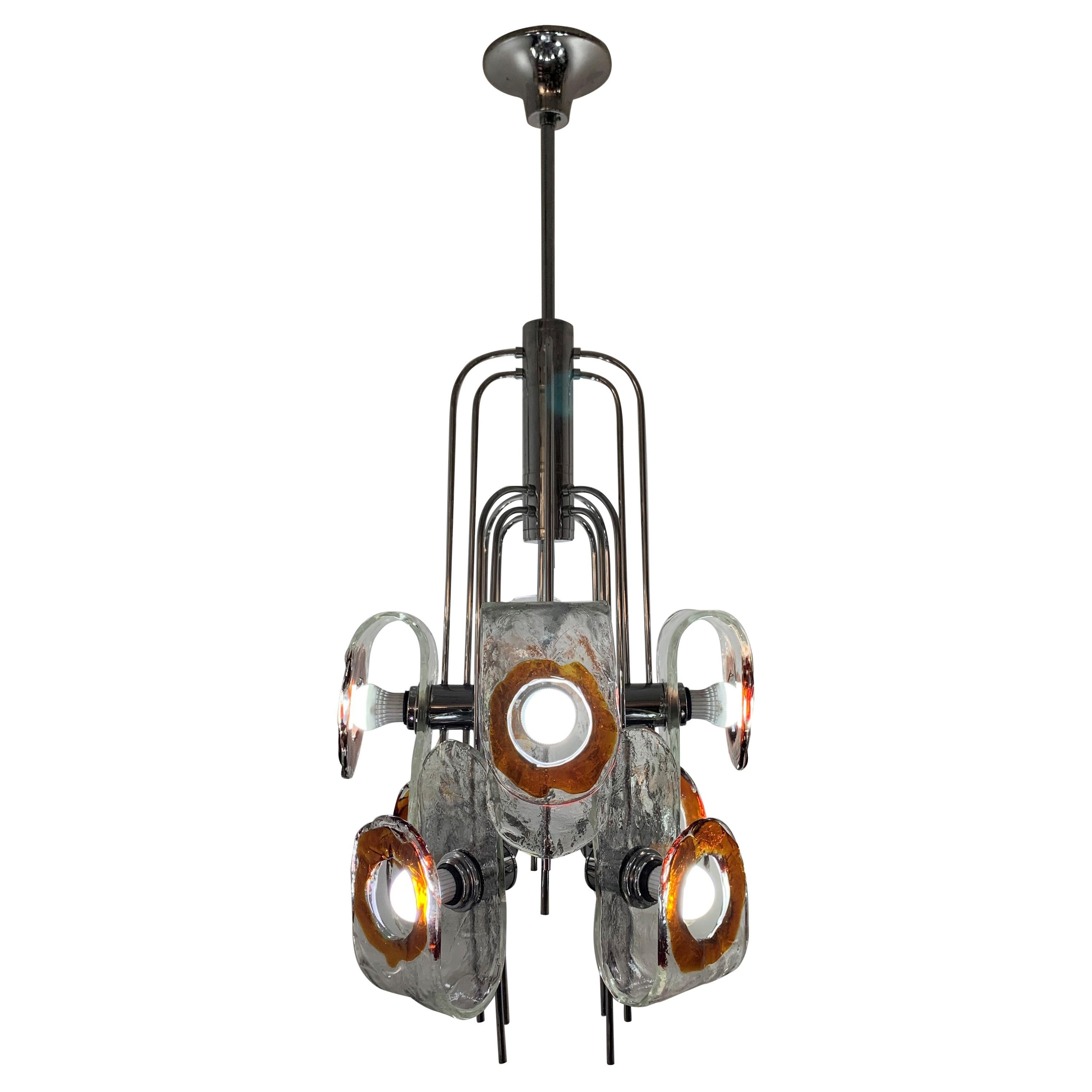 Large Mid-Century Modern Chandelier by Mazzega, Murano Glass, Italy circa 1970