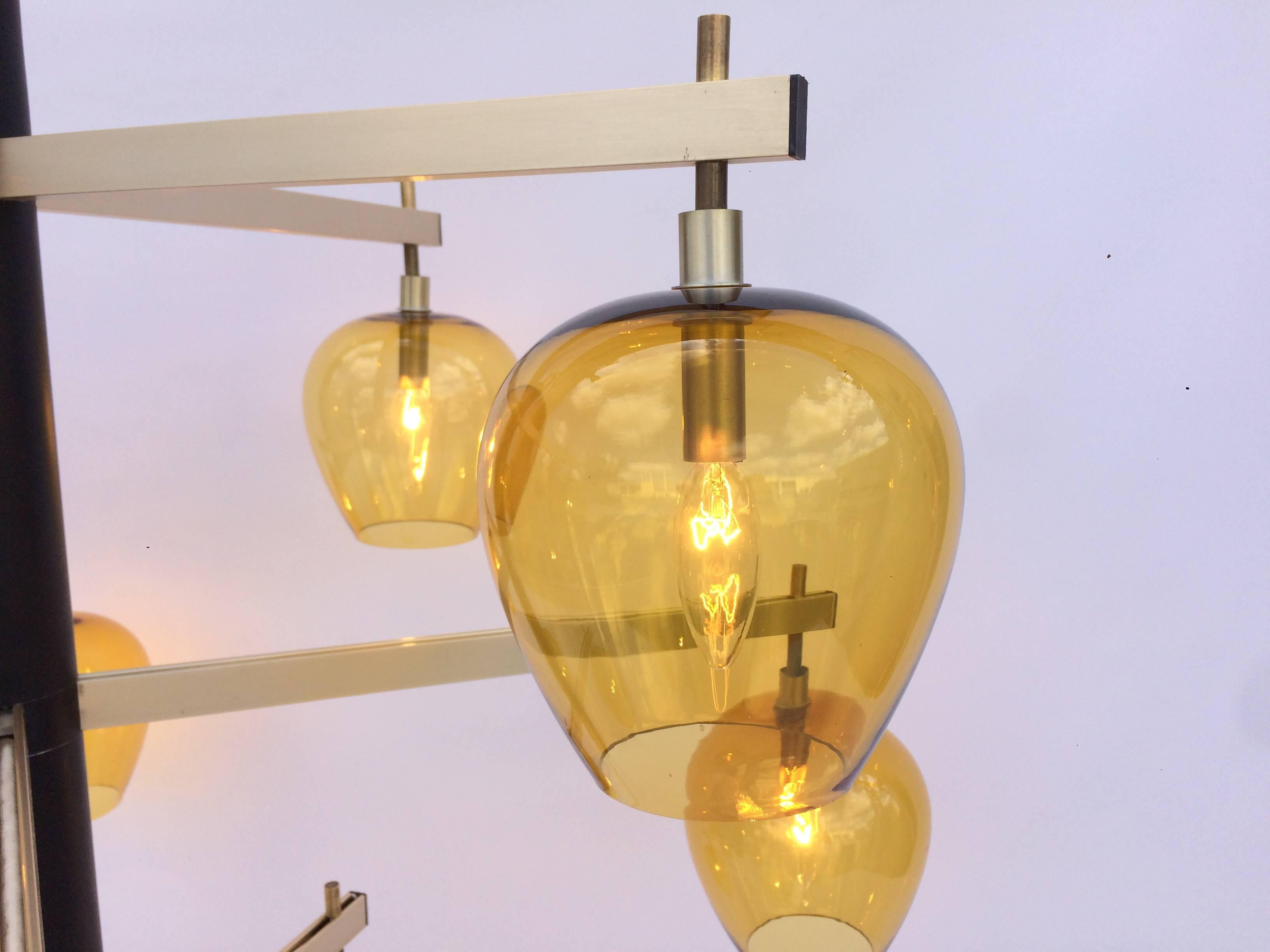 Mid-20th Century Large Mid-Century Modern Chandelier, Glass, Amber