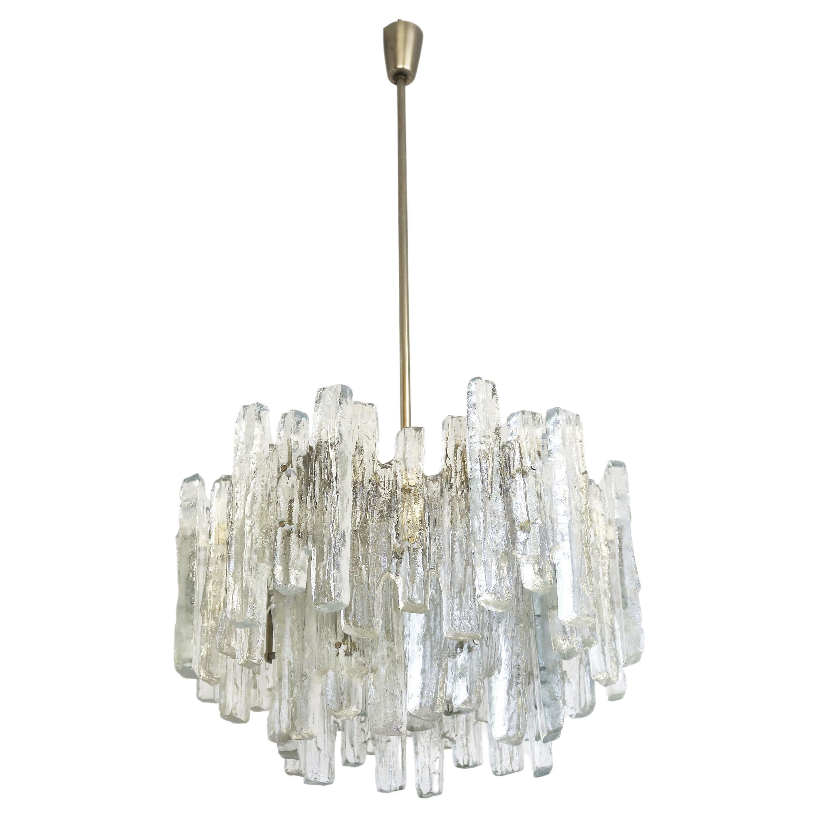 Large Mid-century modern chandelier ice glass from J.T. Kalmar 18 lights Austria For Sale