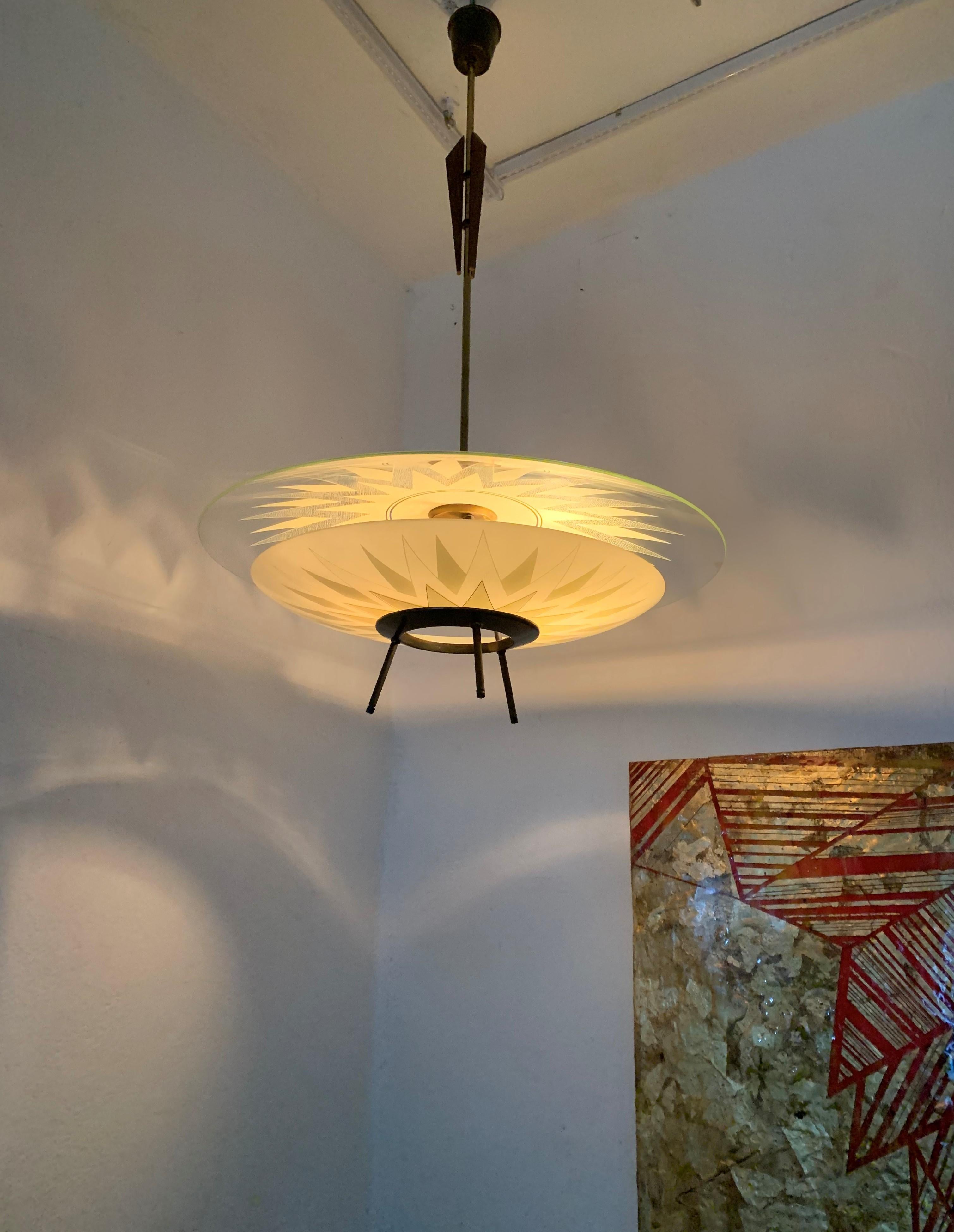 Large Mid-Century Modern Chandelier ITSO Fontana Arte, Italy, circa 1950 For Sale 3