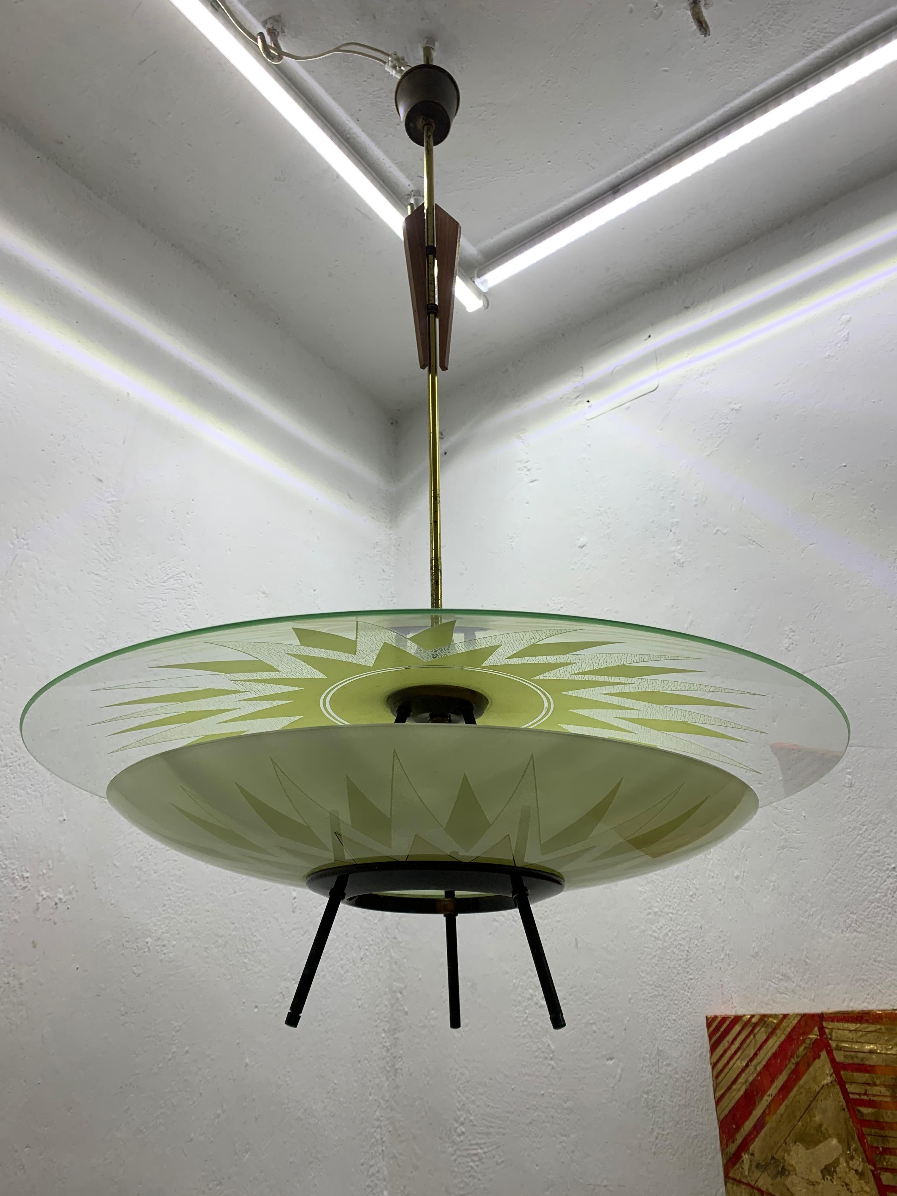 Mid-Century moderno Grande lampadario moderno di metà secolo ITSO Fontana Arte, Italia, circa 1950 in vendita