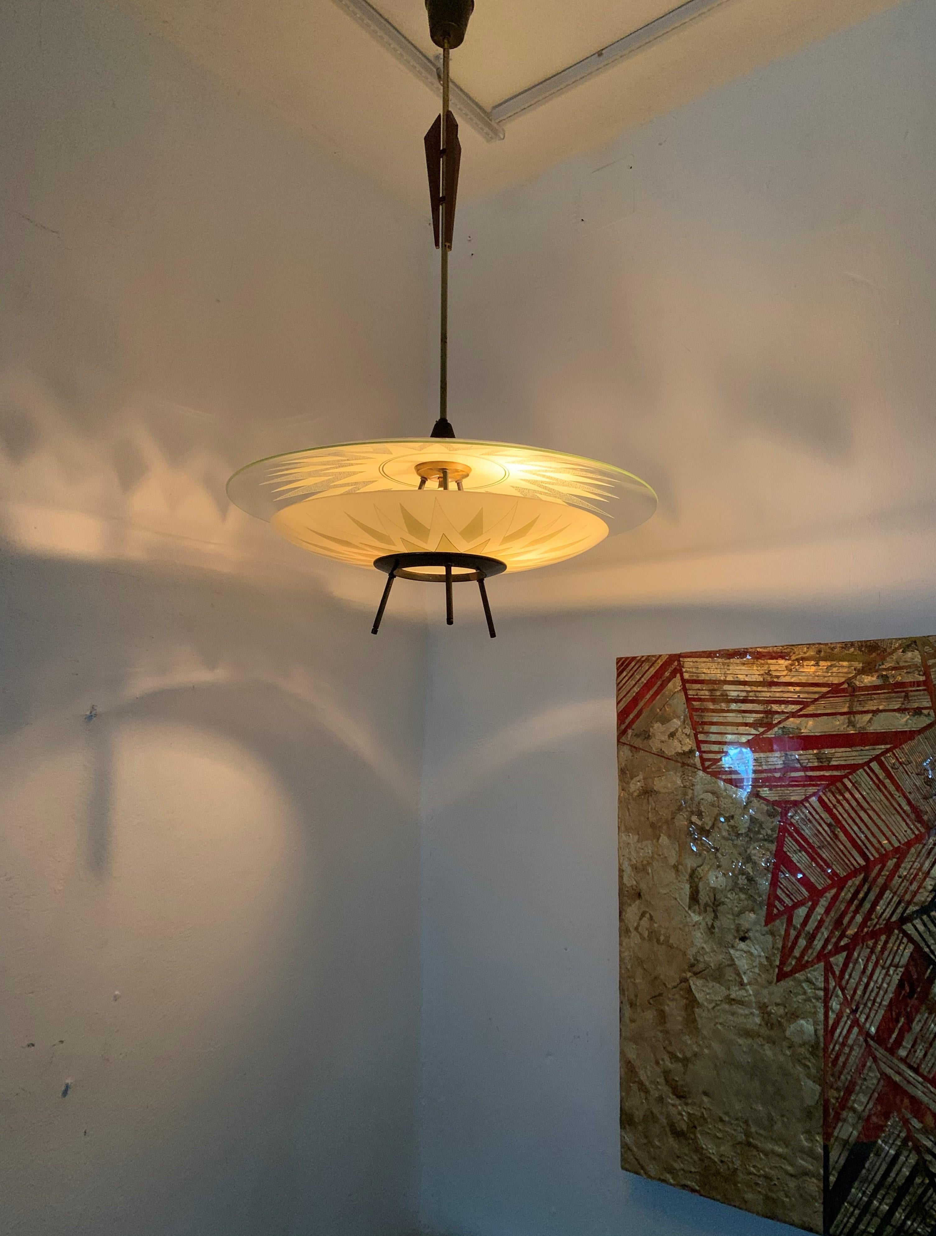 Grande lampadario moderno di metà secolo ITSO Fontana Arte, Italia, circa 1950 in vendita 2