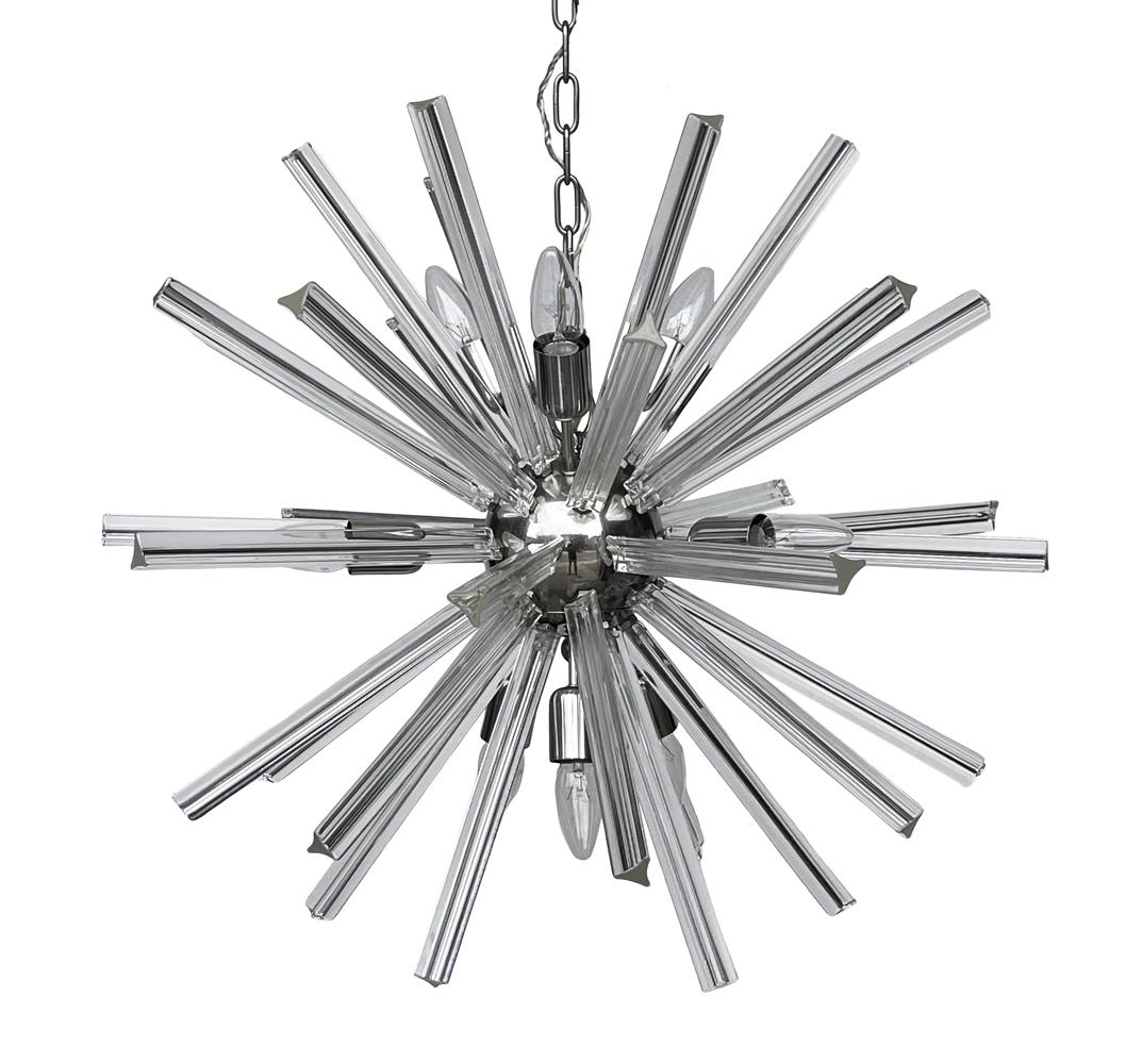 Large Mid-Century Modern Chrome and Glass Sputnik Hanging Light or Chandelier In Good Condition For Sale In Philadelphia, PA