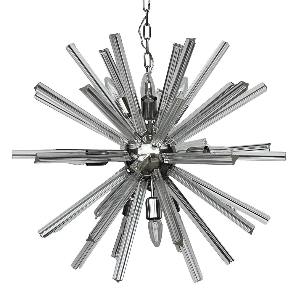 Large Mid-Century Modern Chrome and Glass Sputnik Hanging Light or Chandelier For Sale 1