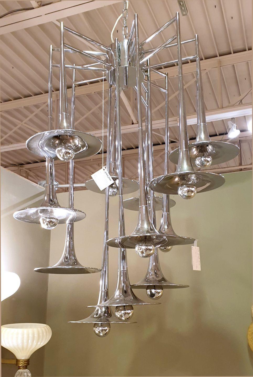 Mid-Century Modern Large Mid-Century Chrome Chandelier, by Reggiani For Sale