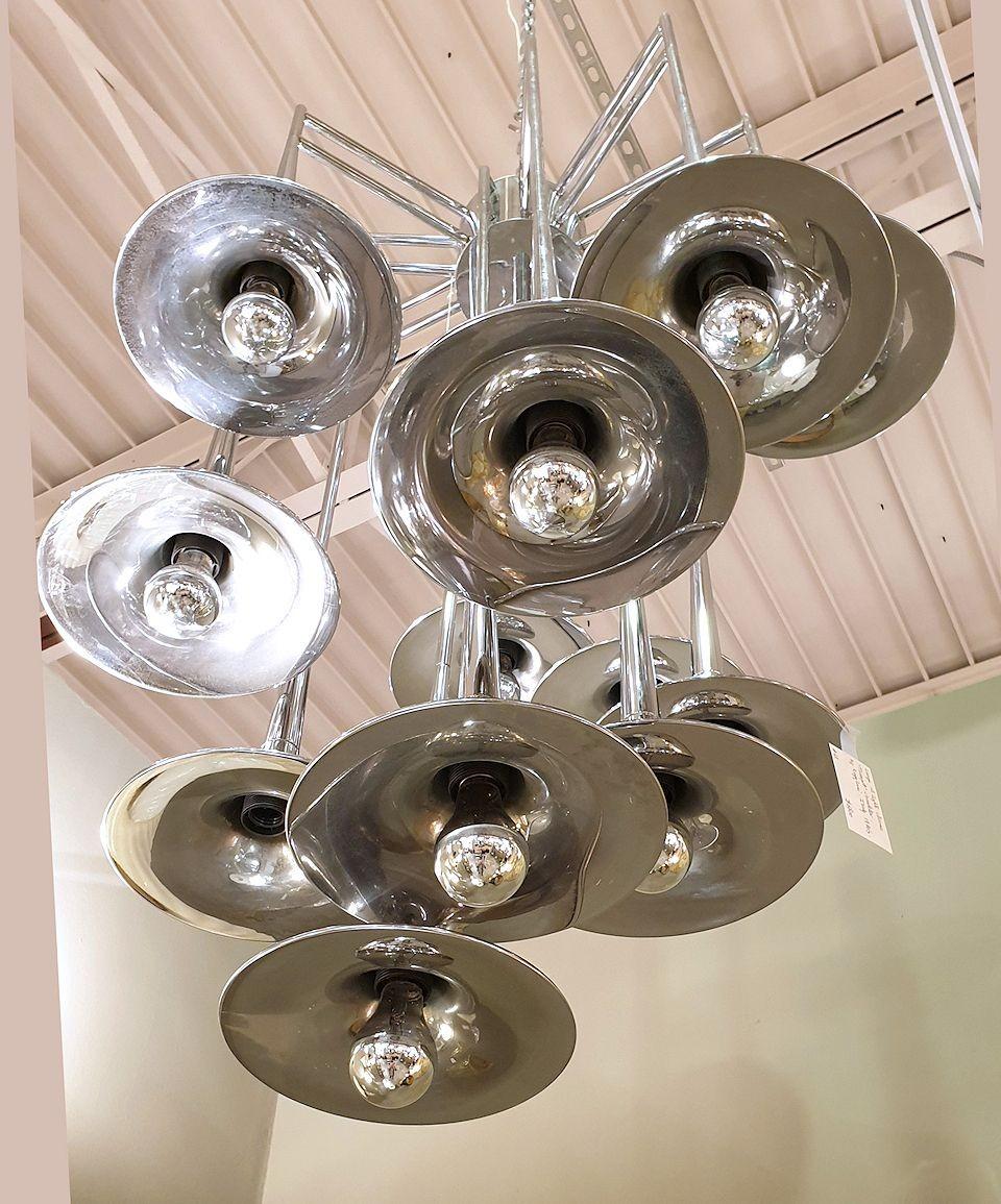 Large Mid-Century Chrome Chandelier, by Reggiani In Excellent Condition For Sale In Dallas, TX