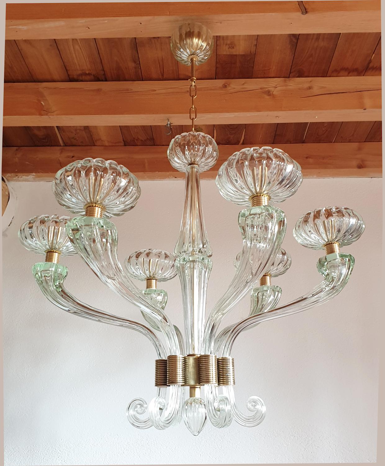 Polished Large Mid-Century Modern Clear Murano Glass Chandelier, Barovier Style, 1960s