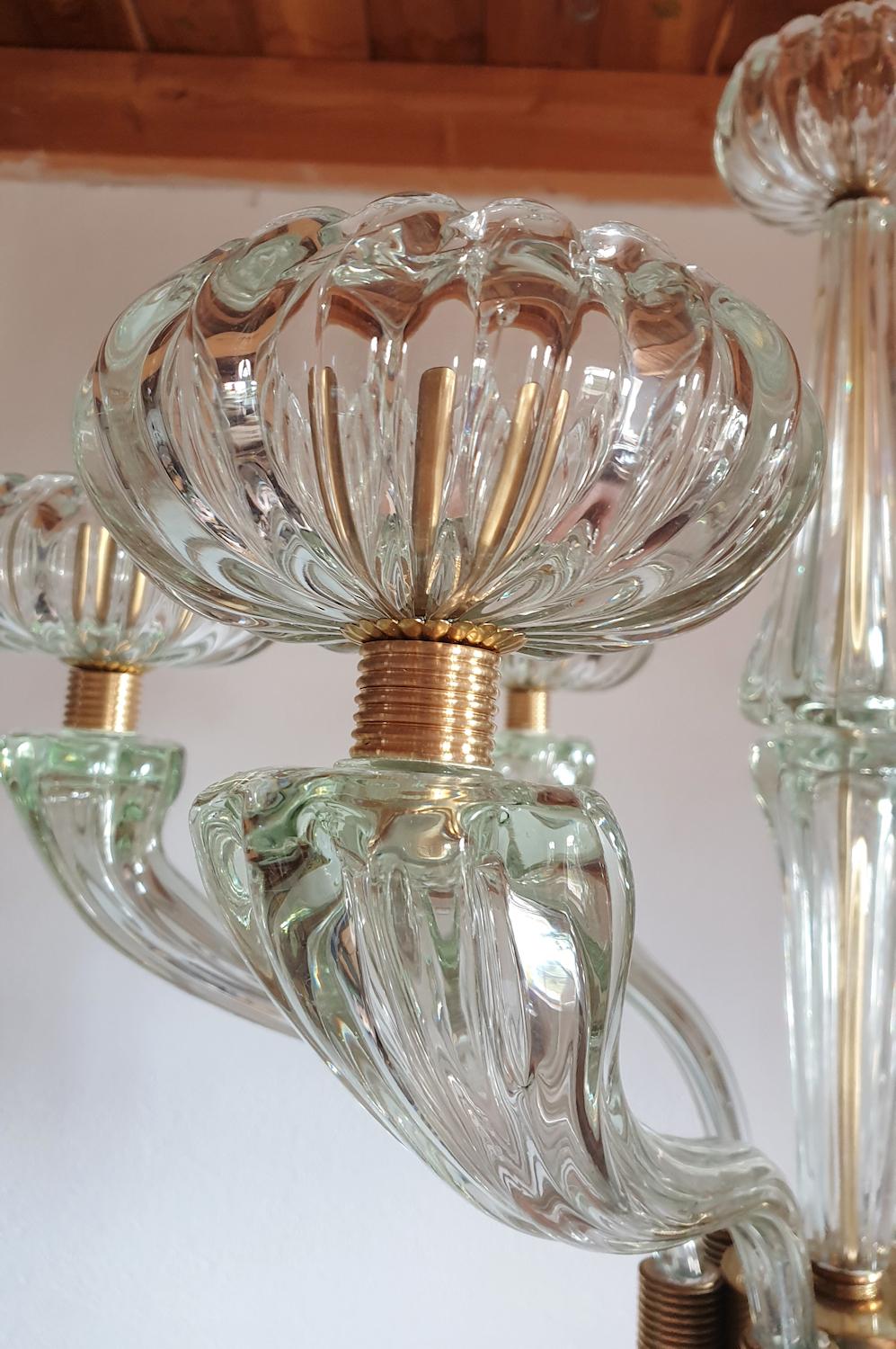 Large Mid-Century Modern Clear Murano Glass Chandelier, Barovier Style, 1960s 1