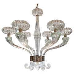 Large Mid-Century Modern Clear Murano Glass Chandelier, Barovier Style, 1960s