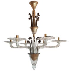 Large Mid-Century Modern Clear Murano Glass Chandelier, Venini Style, 1970s