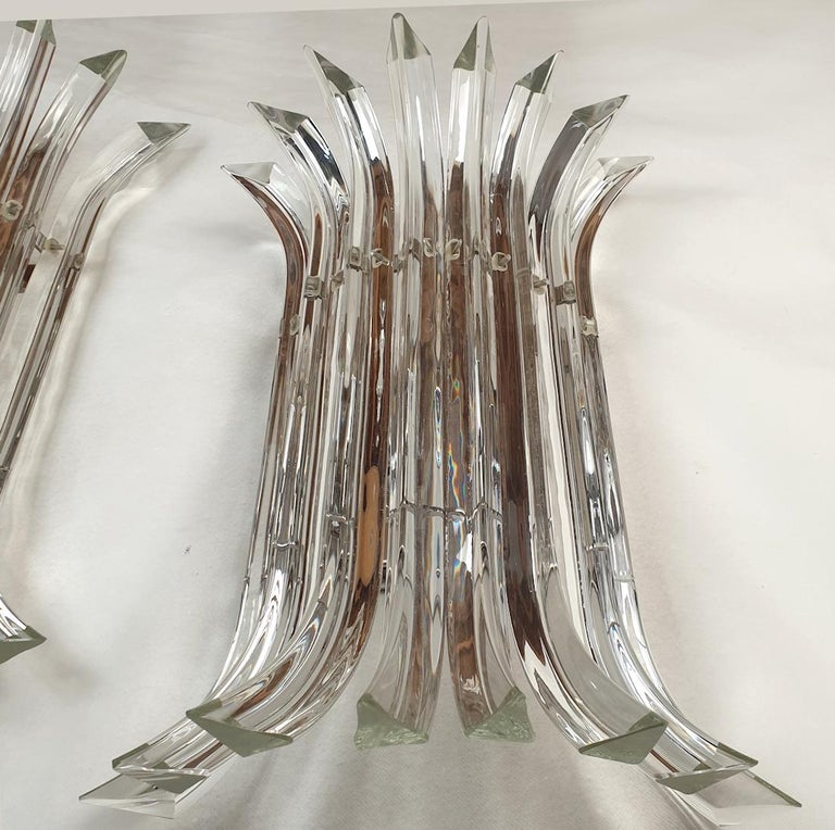 Mid Century Clear Murano Glass Large Sconces, by Venini - set of four In Excellent Condition For Sale In Dallas, TX