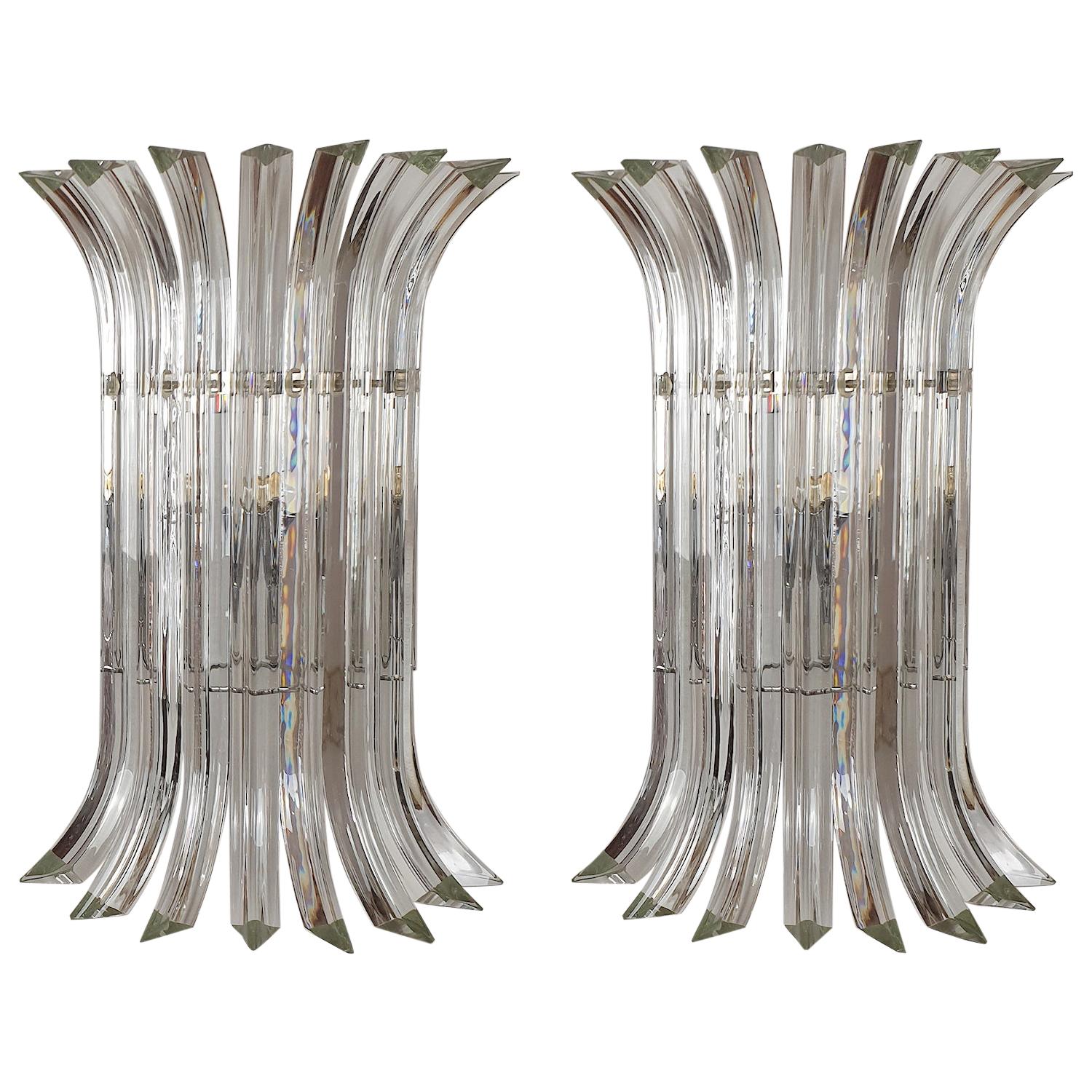 Mid Century Clear Murano Glass Large Sconces, by Venini - set of four For Sale