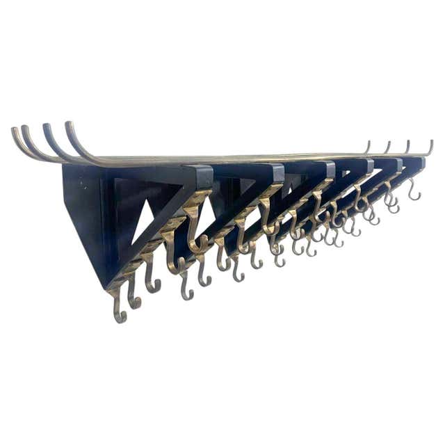 Century Rack Mid-Century Slatted Coat Rack by Jules Wabbes, Brass Hooks, Belgium ...