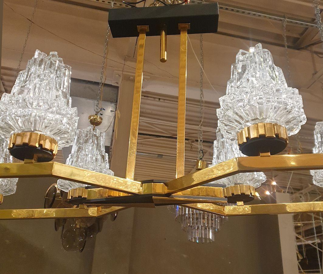 Metal Large Mid Century Glass chandelier by Maison Arlus