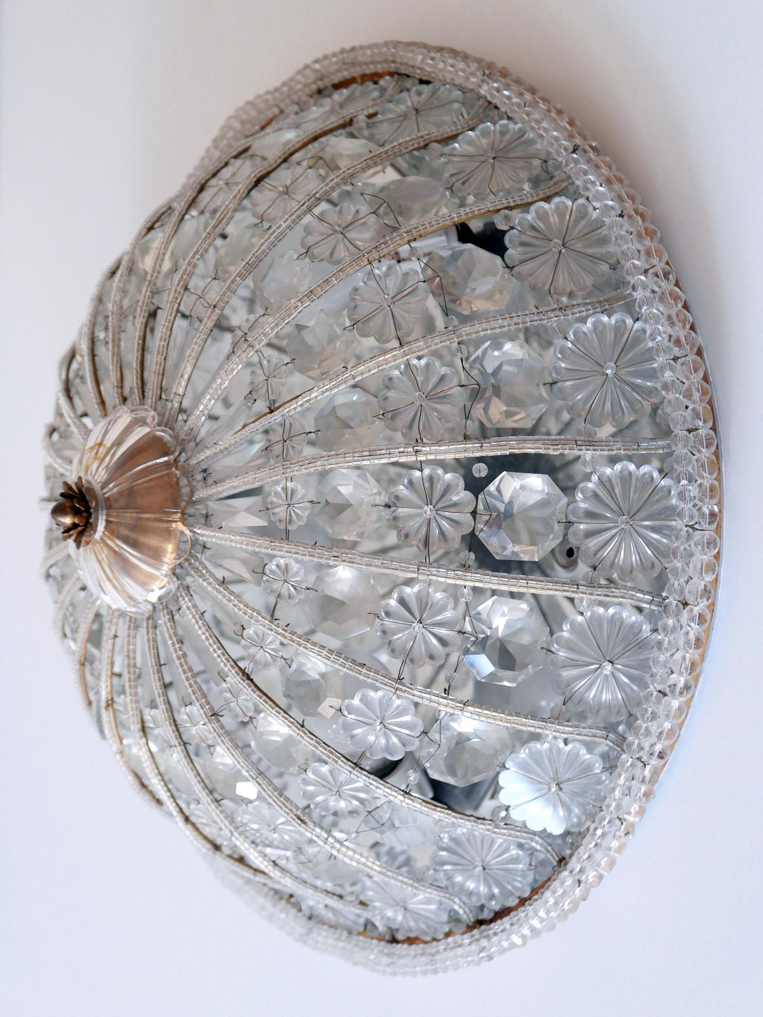 Large Mid-Century Modern Crystal Glass Flush Mount or Wall Lamp Germany, 1950s For Sale 5