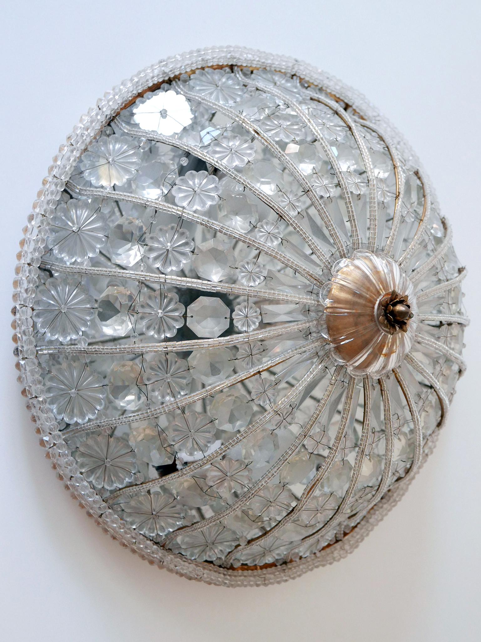 Large Mid-Century Modern Crystal Glass Flush Mount or Wall Lamp Germany, 1950s For Sale 7