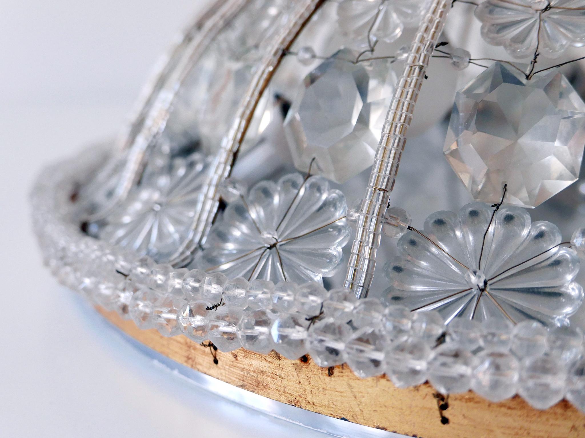 Large Mid-Century Modern Crystal Glass Flush Mount or Wall Lamp Germany, 1950s For Sale 9
