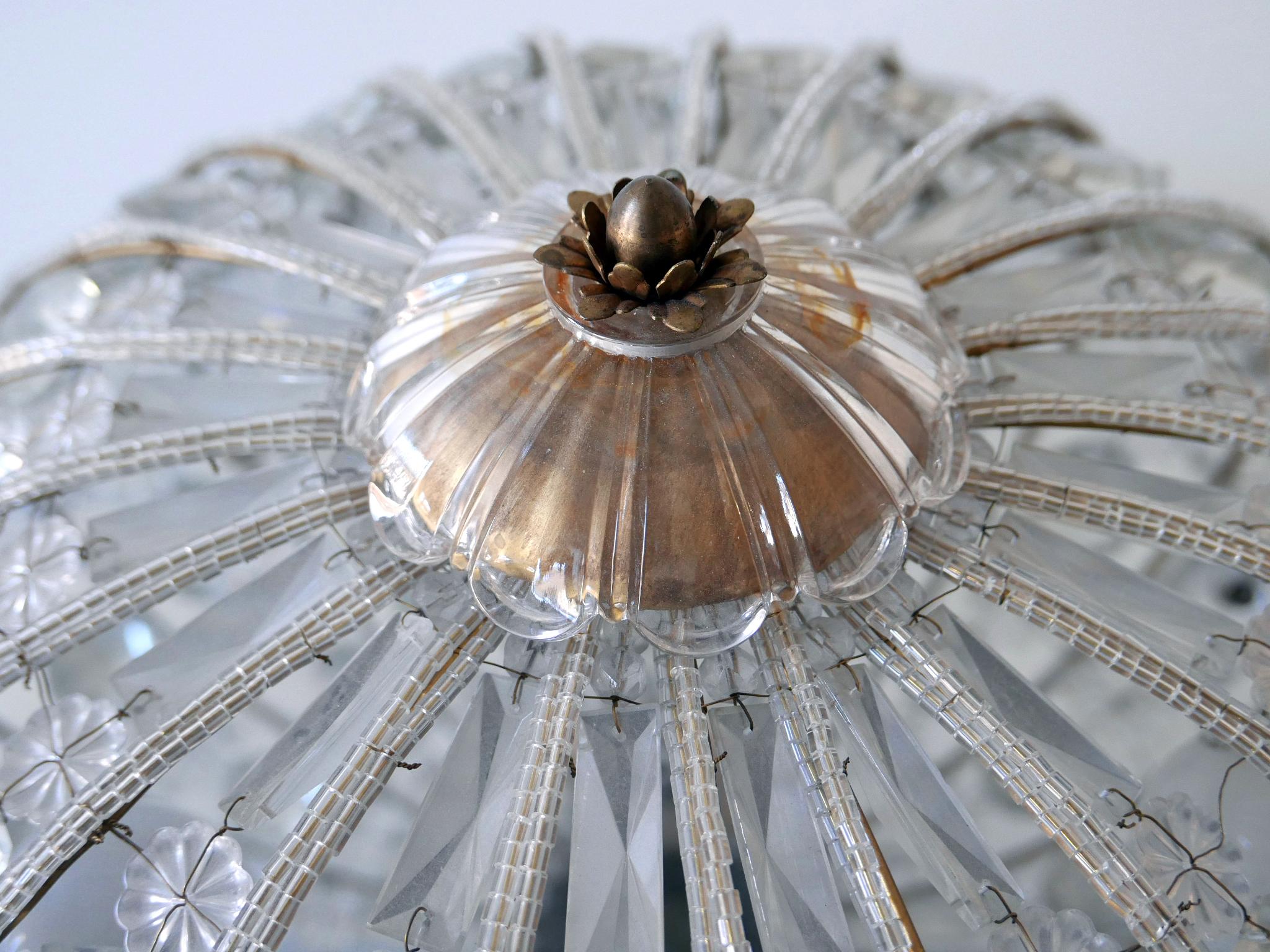 Large Mid-Century Modern Crystal Glass Flush Mount or Wall Lamp Germany, 1950s For Sale 11