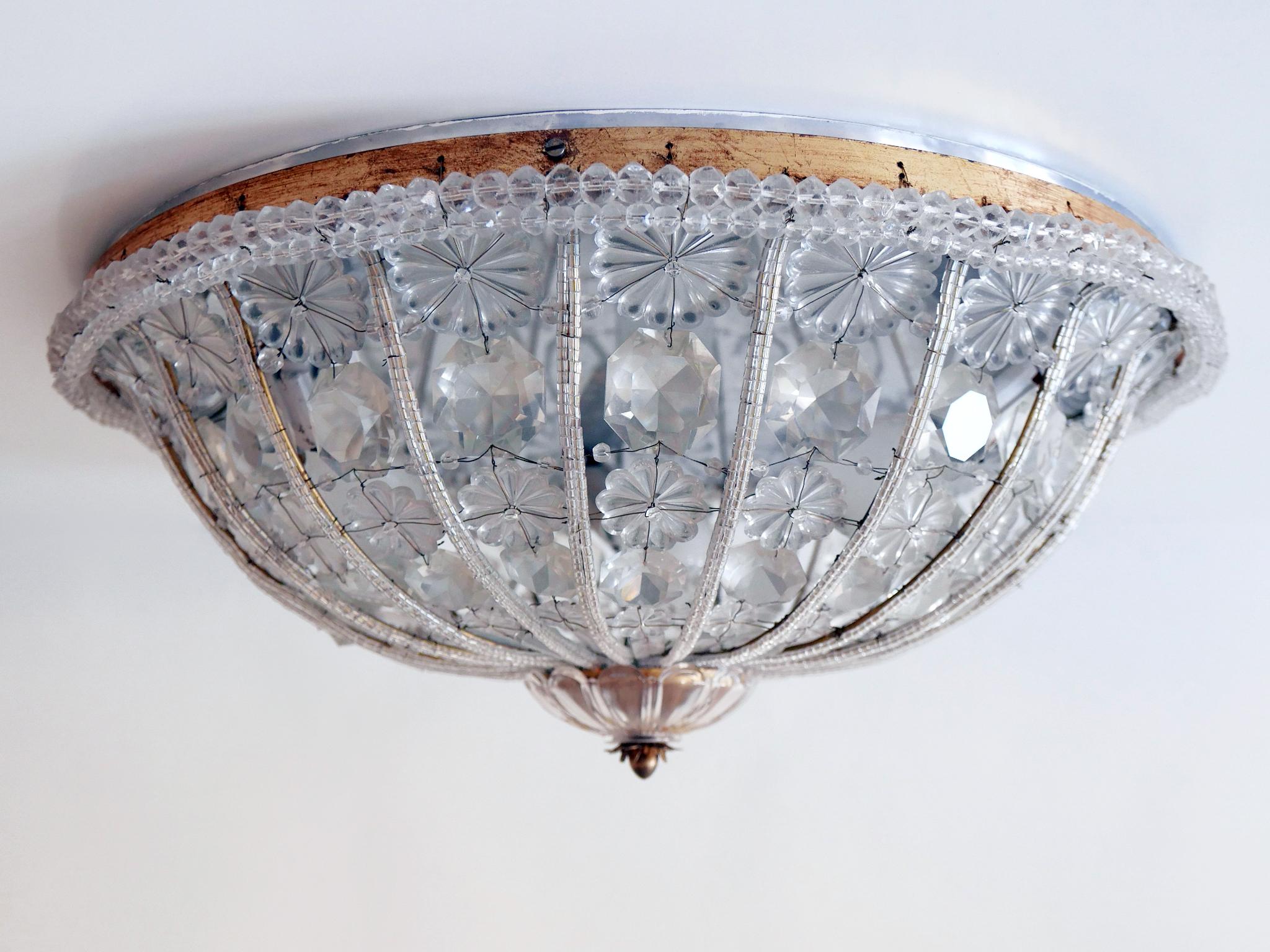 Metal Large Mid-Century Modern Crystal Glass Flush Mount or Wall Lamp Germany, 1950s For Sale