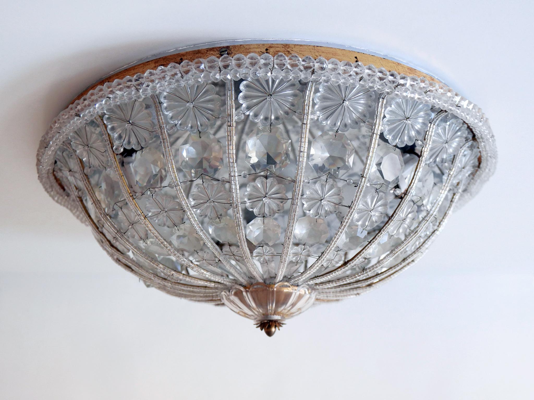 Large Mid-Century Modern Crystal Glass Flush Mount or Wall Lamp Germany, 1950s For Sale 1