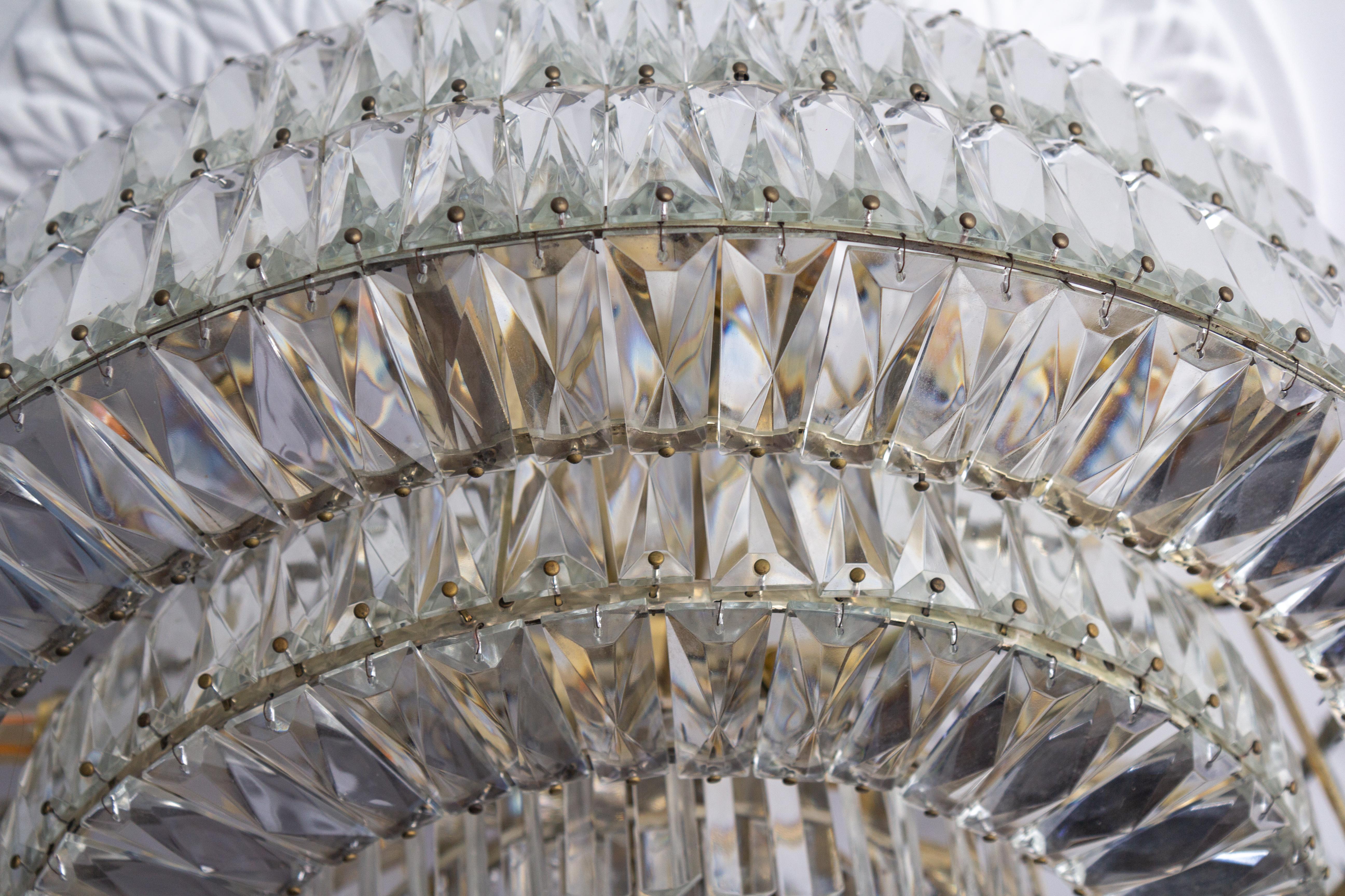 Large Mid-Century Modern Crystal Glass Twelve-Light Ceiling Light, 1950s For Sale 4