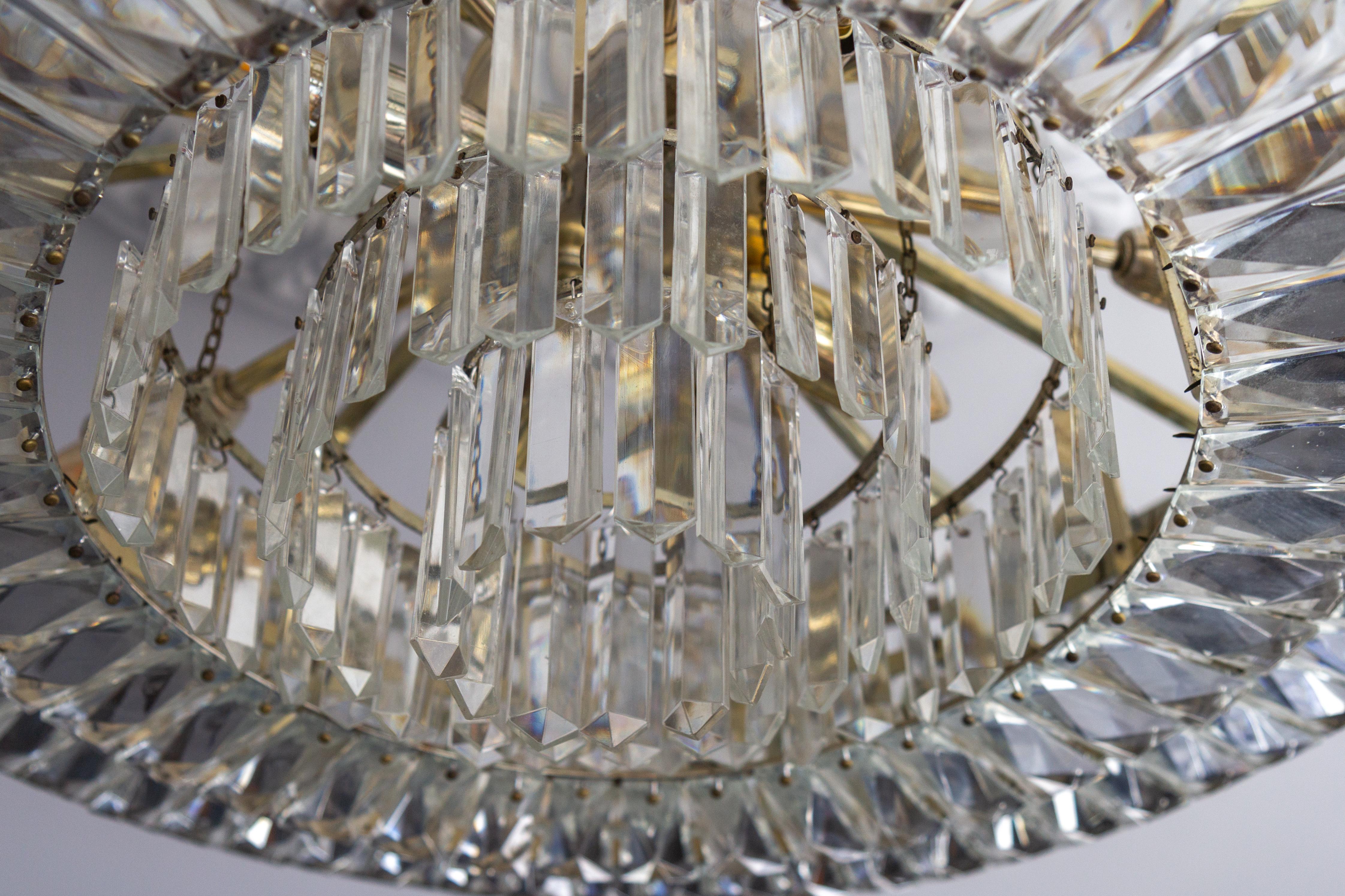 Large Mid-Century Modern Crystal Glass Twelve-Light Ceiling Light, 1950s For Sale 5