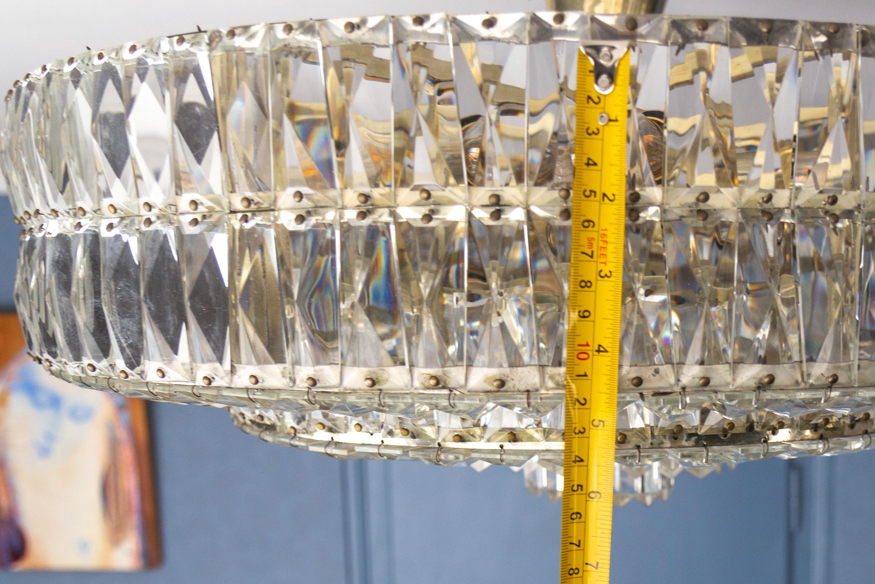 Large Mid-Century Modern Crystal Glass Twelve-Light Ceiling Light, 1950s For Sale 11