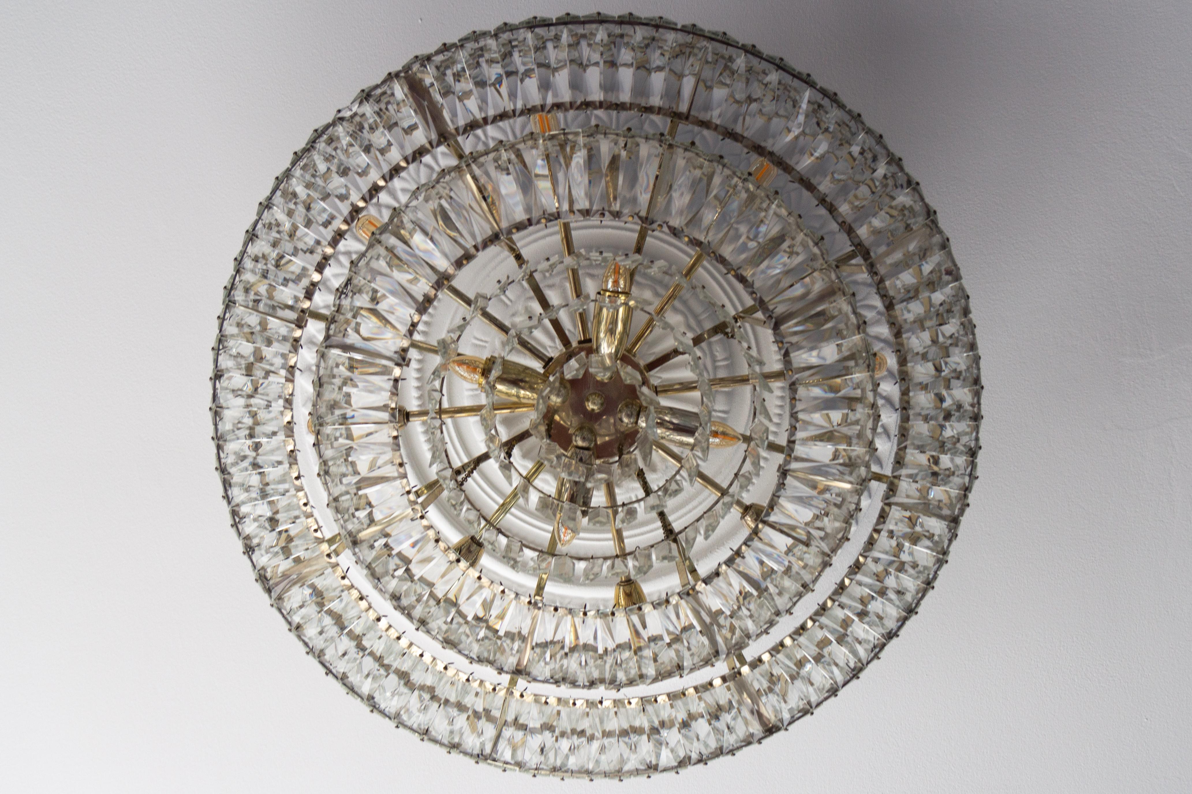 Large Mid-Century Modern Crystal Glass Twelve-Light Ceiling Light, 1950s For Sale 1